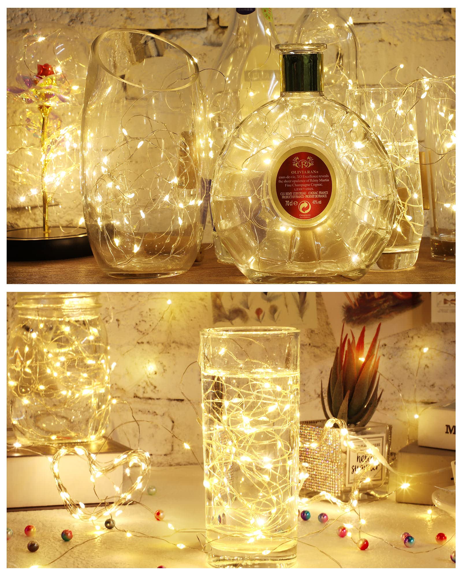 60 Pack Wine Bottle Lights with Cork - Waterproof Mini Fairy String Lights with 20 LEDs, 7ft Silver Wire & Batteries - Perfect for Valentine's Day, DIY Crafts, Wedding Decor, Party Lighting & Home Ambiance