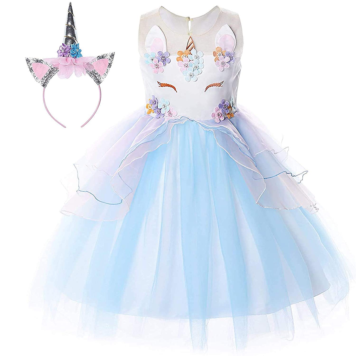 Unicorn Costume for Girls - Cute Flower Princess Party Dress with Tutu Skirt | Pageant, Birthday, Halloween & Photo Shoot Outfit