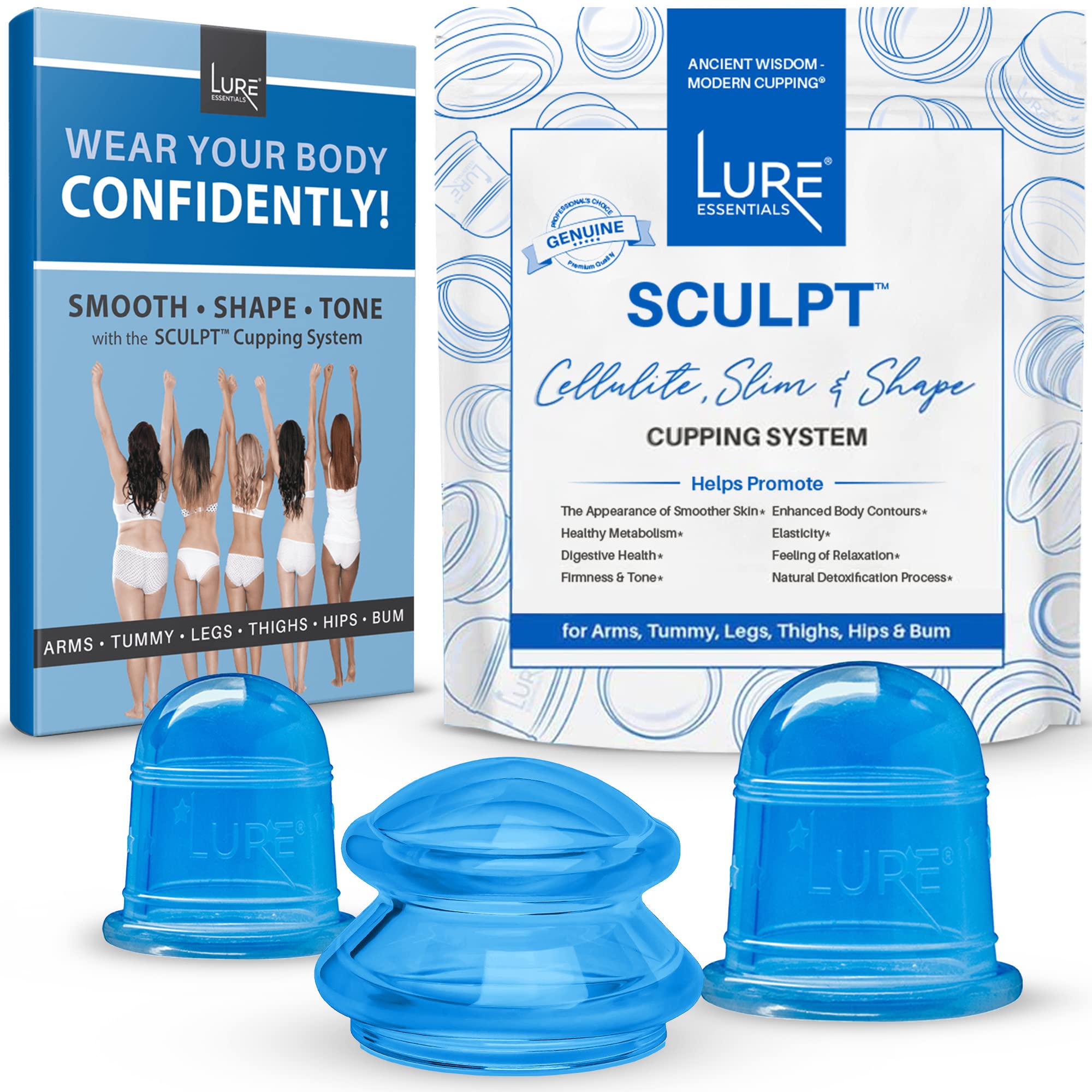 Lure Essentials Sculpt Silicone Cupping Therapy Set - Anti Cellulite Massage Cups for Lymphatic Drainage & Muscle Relaxation | Vacuum Suction Body Massager for Pain Relief, Detox & Skin Tightening | Perfect for Home Spa, Post-Workout Recovery & Wellness Routine
