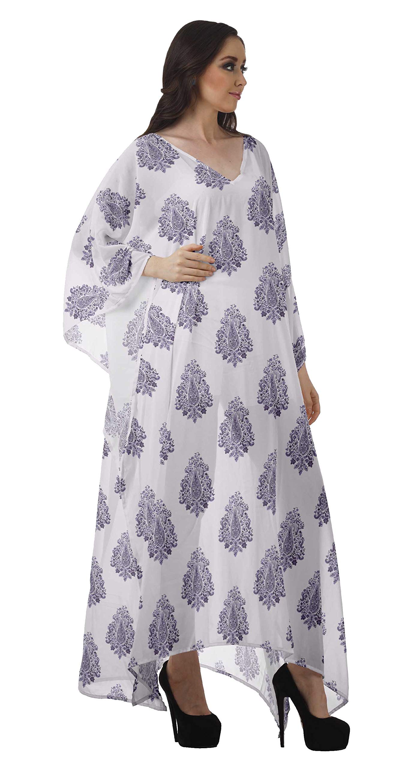 Moomaya Women's Sheer Turkish Kaftan Beach Cover Up Dress - Lightweight Swimwear Coverup for Pool, Beach & Vacation (Long Flowy Caftan Dress)