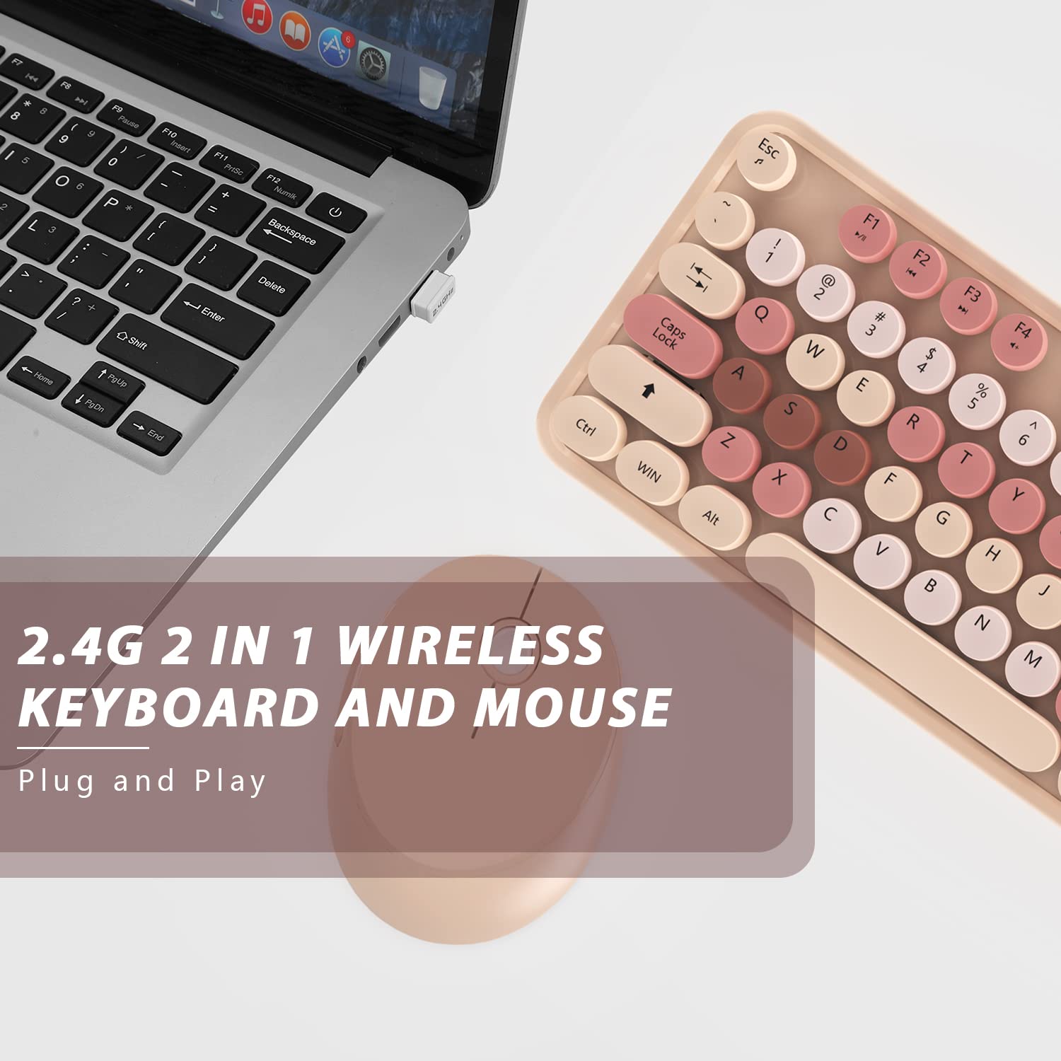 Wireless Keyboard and Mouse Combo - 2.4GHz Ergonomic 104-Key with Number Pad for Windows PC, Laptop, Desktop - Chocolate Color - Perfect for Office Work, Gaming & Home Computing