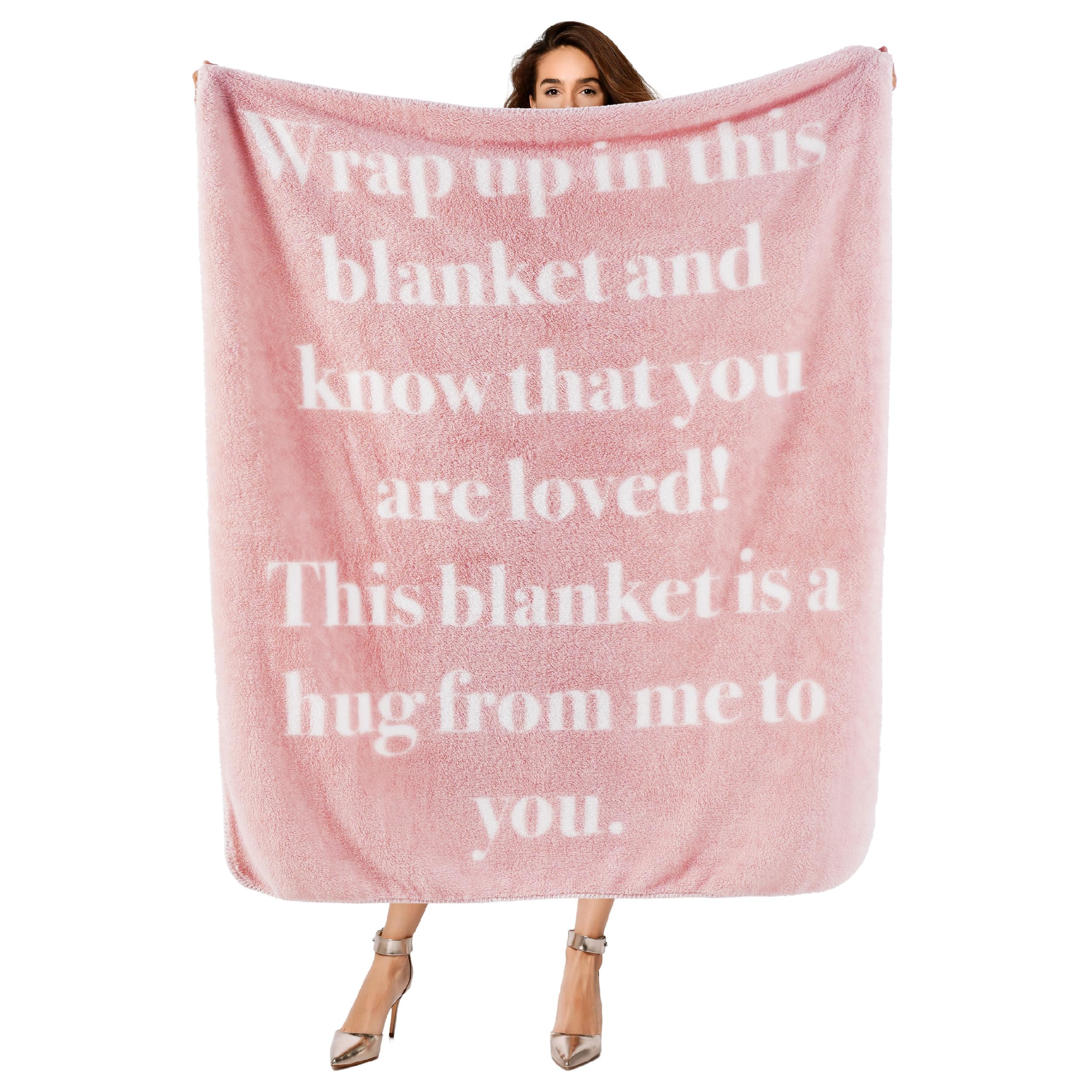 Bedsure Pink Inspirational Throw Blanket for Women - 50x60 Inch Soft Healing Hug Blanket with Uplifting Words, Perfect Get Well Gift After Surgery, Cancer Care, Elderly & Adults - Ideal for Comfort, Recovery & Cozy Home Use