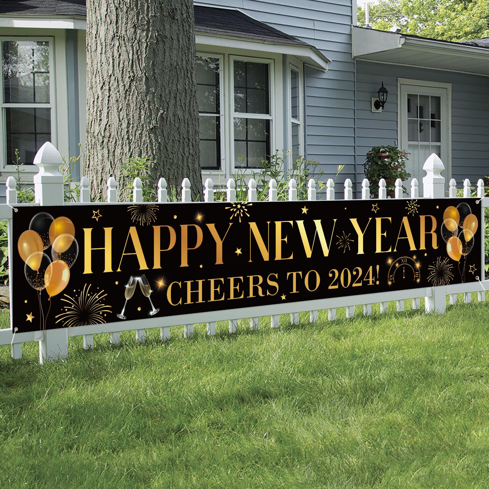 2024 Happy New Year Banner Decorations - Premium New Year's Eve Party Supplies for Indoor & Outdoor Celebrations | Perfect for Home, Office, and Event Decor