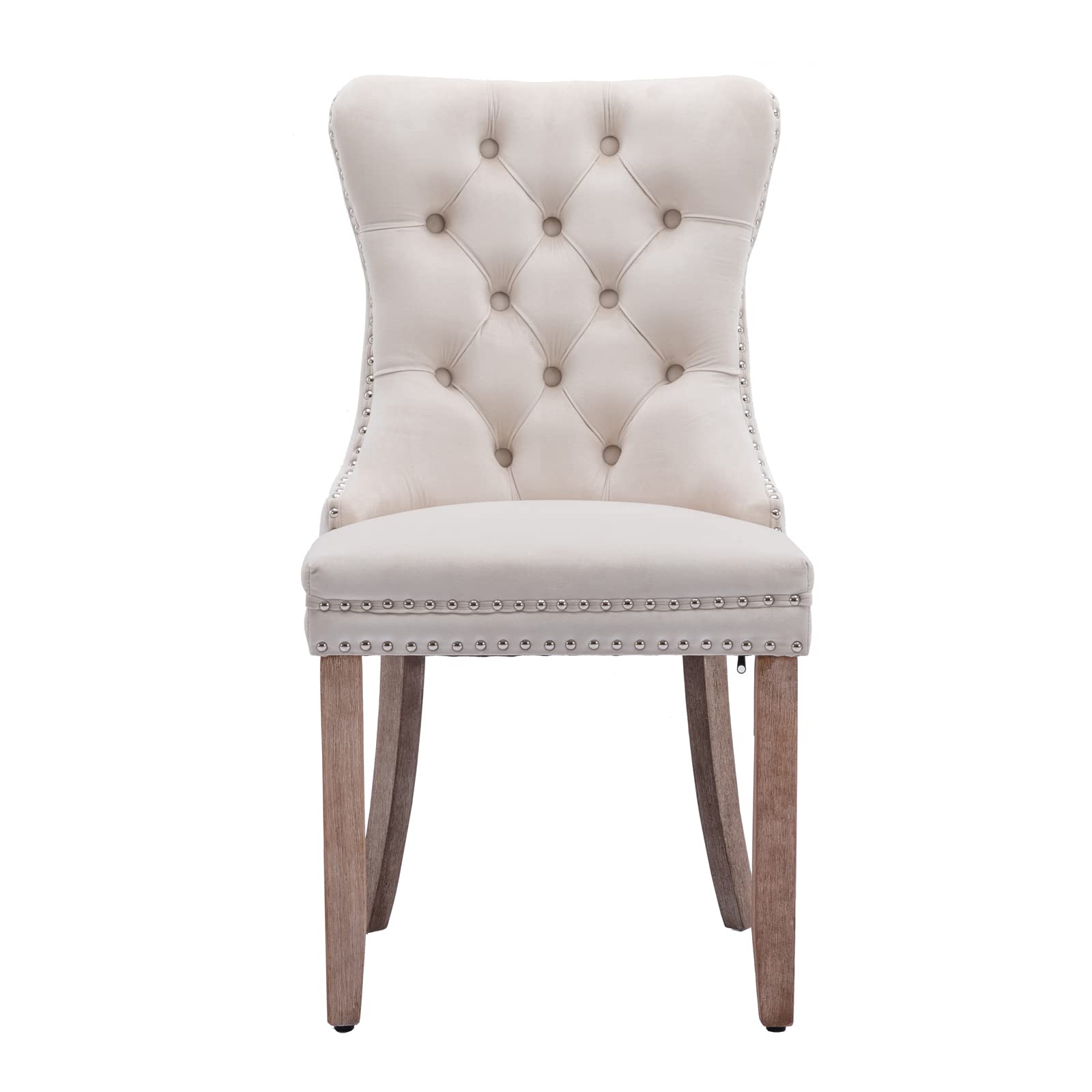 Aoowow 2-Piece Velvet Upholstered Dining Chairs Set - Wingback Armless Side Chairs with Button Tufted Design & Solid Wood Legs for Kitchen, Dining Room - Elegant Beige Home Decor for Modern Living Spaces