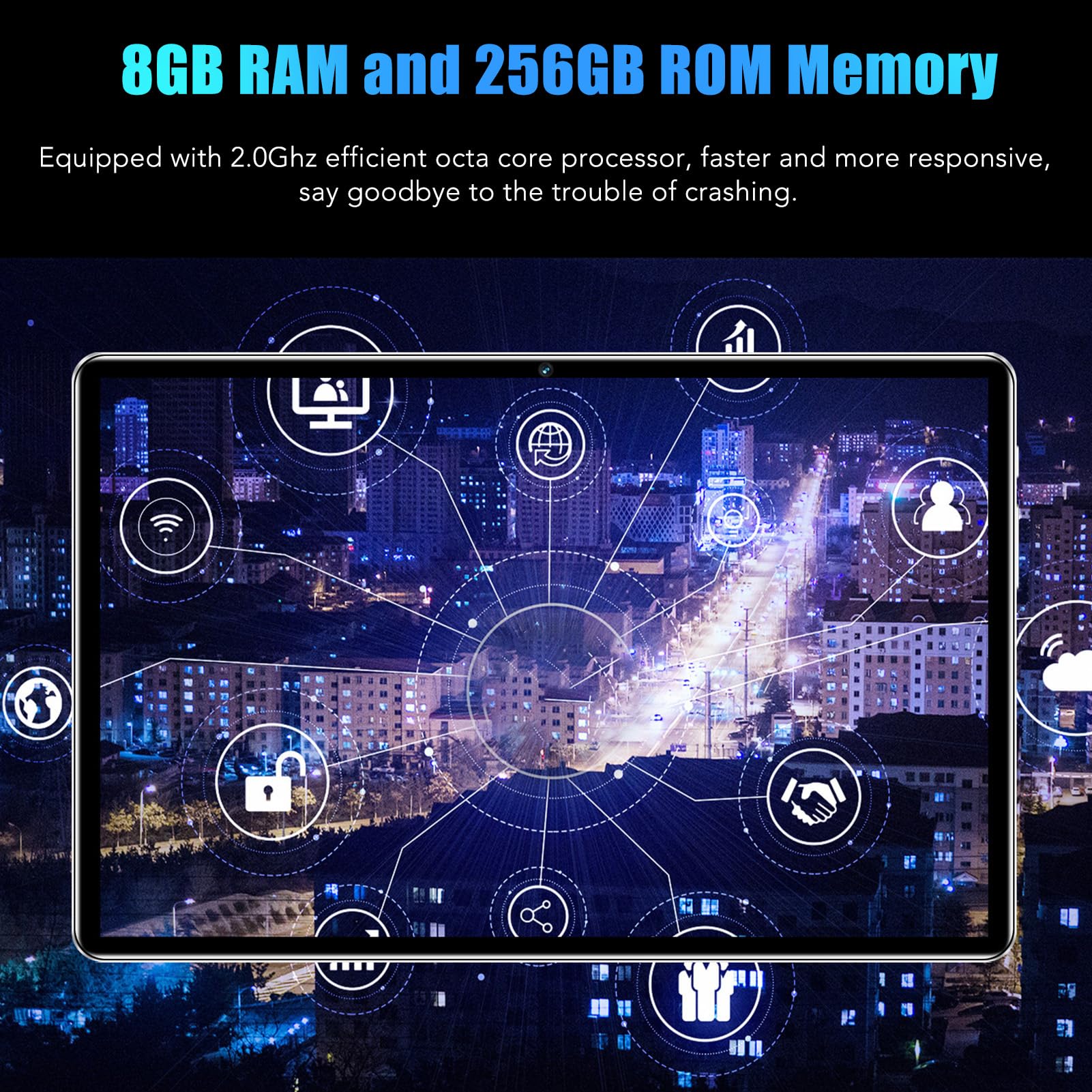 10.1 Inch Android Tablet with 8GB RAM 256GB ROM, Octa-Core Processor, 4G LTE/5G WiFi, Dual Camera, 7000mAh Battery - FHD Screen & Dual Speakers for Business & Office Use - US Plug (Model 2178) - Perfect for Video Calls, Presentations & Remote Work