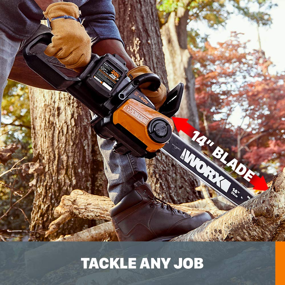 Worx WG384 40V 14-Inch Cordless Chainsaw with Auto-Tension & Power Share Technology - Includes Battery & Charger - Perfect for Tree Trimming, Firewood Cutting, and Yard Maintenance