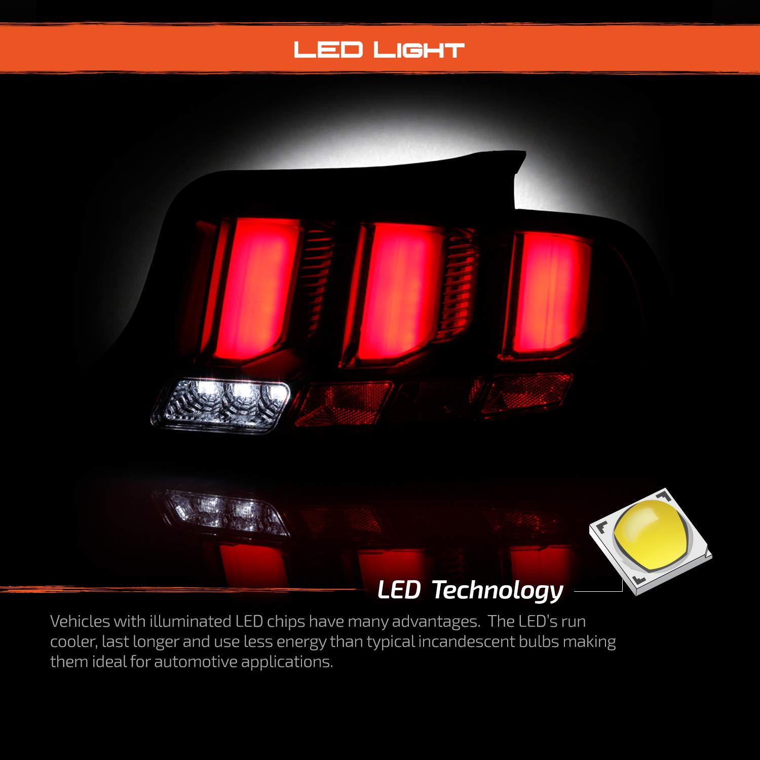 AKKON LED Tail Lights for 2010-2012 Ford Mustang - Black Housing with Red Tube & Sequential Turn Signals (Pair) | Perfect for Night Driving & Car Customization