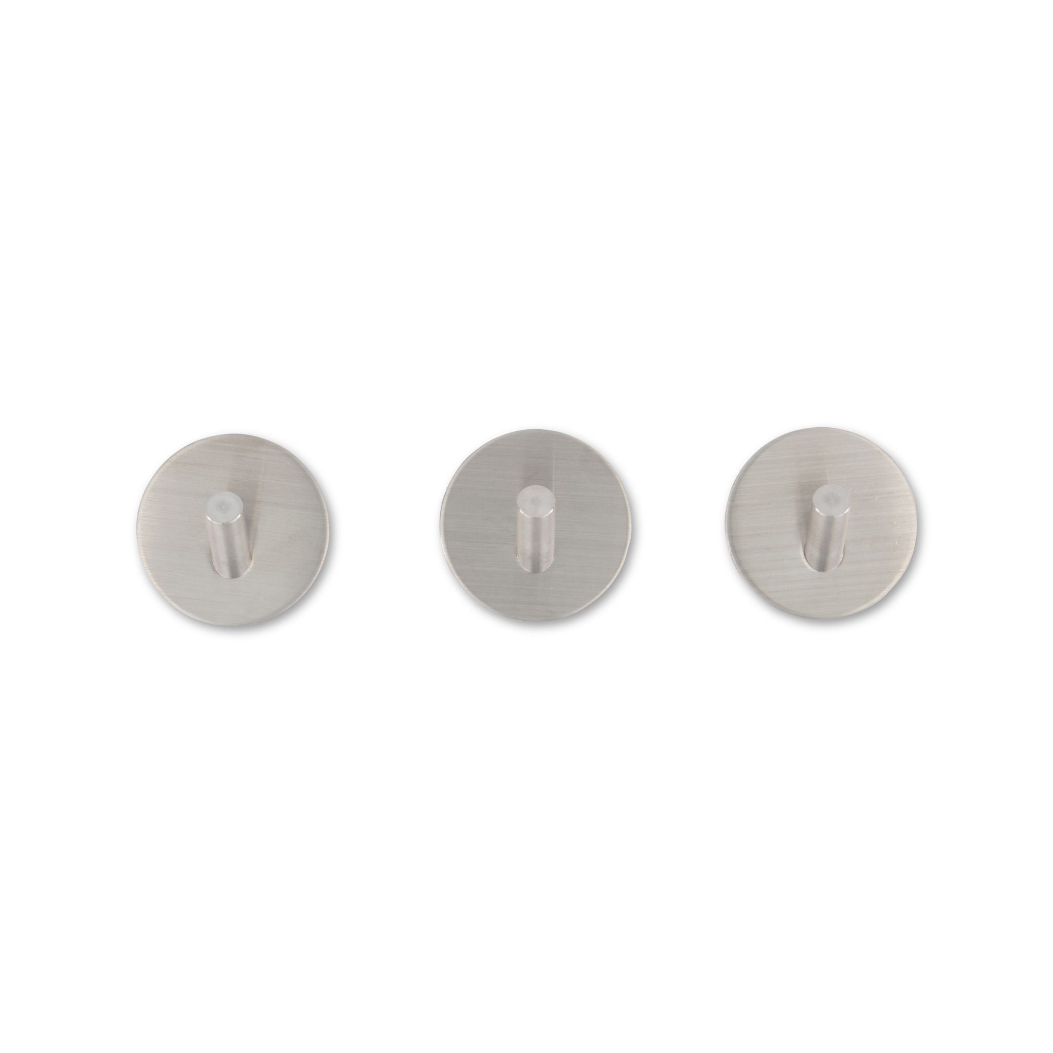 Self-Adhesive Hooks - Brushed Silver (3 Pack) - Heavy Duty Wall Hooks for Hanging Coats, Hats, Keys & Home Decor - No Drilling Required
