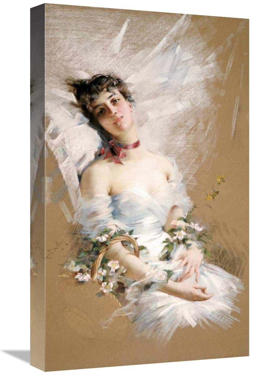 22 Inch Reclining Beauty with Baskets of Flowers Art Print by Louise De Hem - Vintage Floral Wall Decor for Living Room, Bedroom & Office