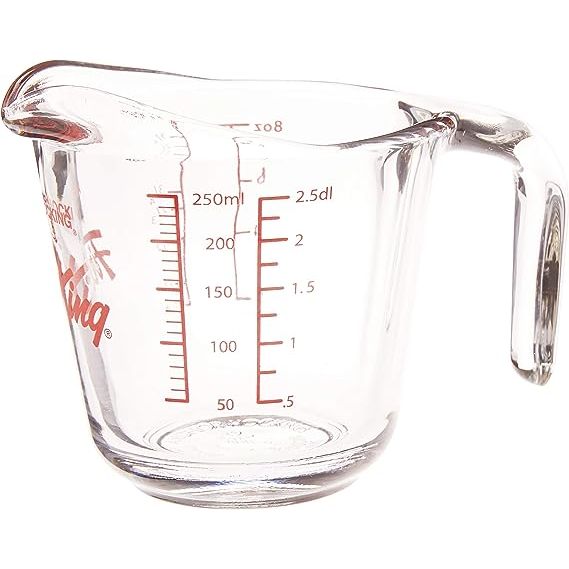 Anchor Hocking Fire King Glass Measuring Cup - 250ml (1 Cup) Durable & Heat Resistant for Baking, Cooking & Mixing - Perfect for Kitchen, Lab & DIY Projects