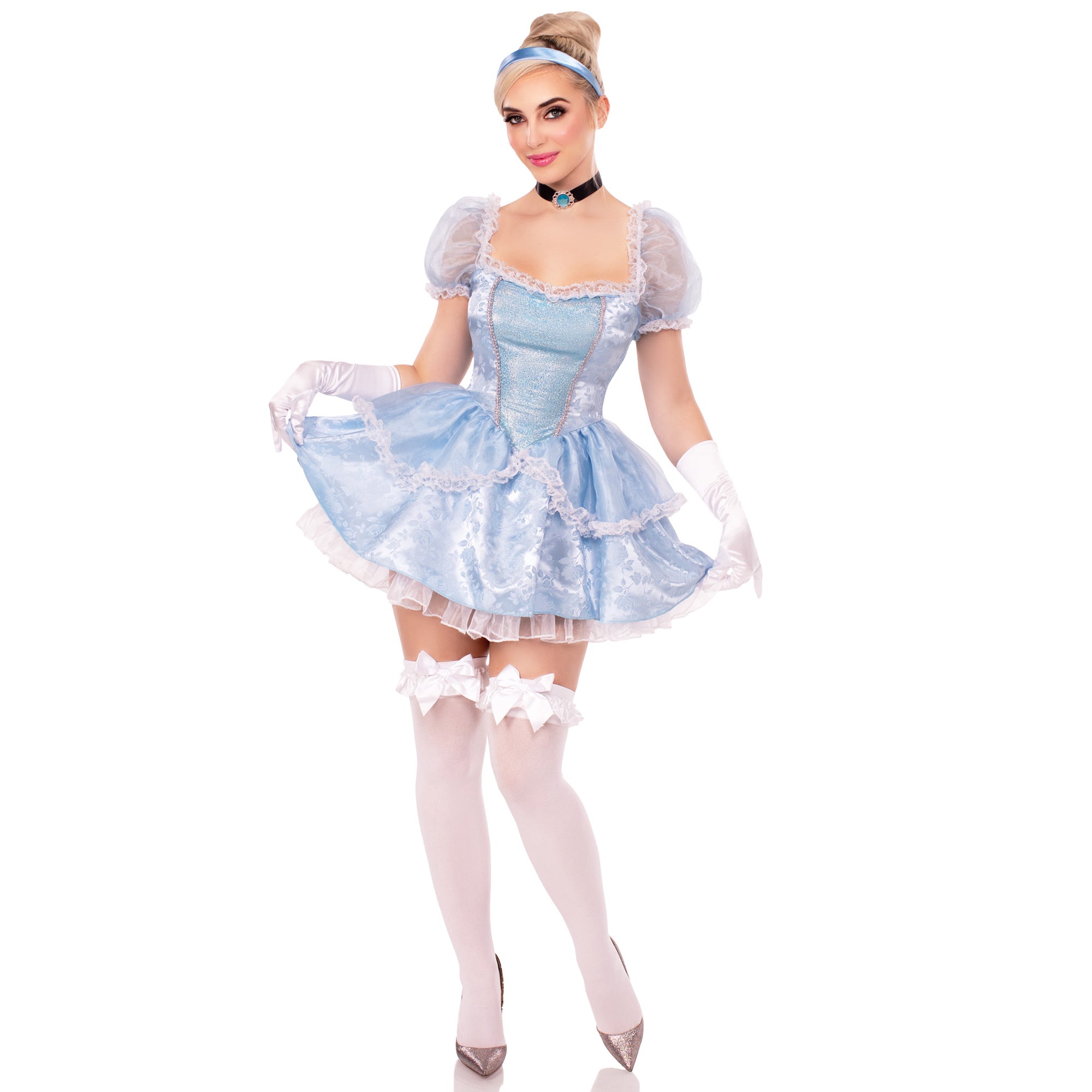 Elegant Plus Size Ballroom Dance Costume for Women - Blue Evening Dress with Choker & Headband Set | Perfect for Latin, Salsa, Tango Performances & Costume Parties