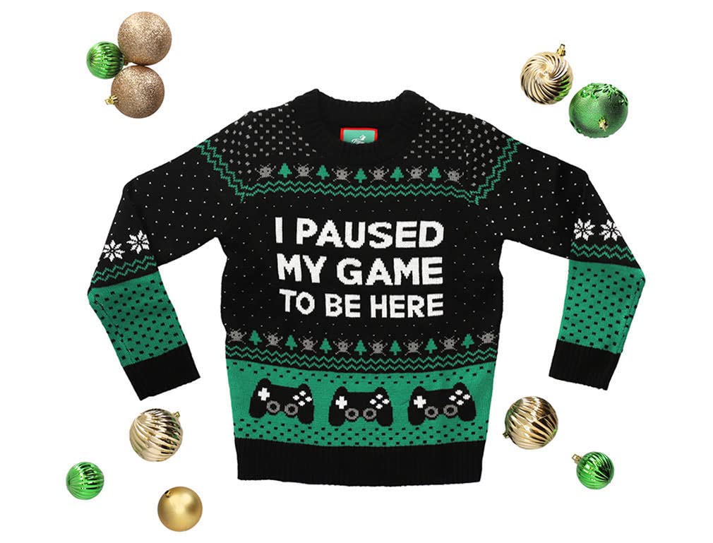 Funny Gamer Ugly Christmas Sweater for Kids & Teens - Best Holiday Gift for Young Gamers - 'I Paused My Game to Be Here' Design - Perfect for Christmas Parties, Gaming Events & Festive Family Gatherings