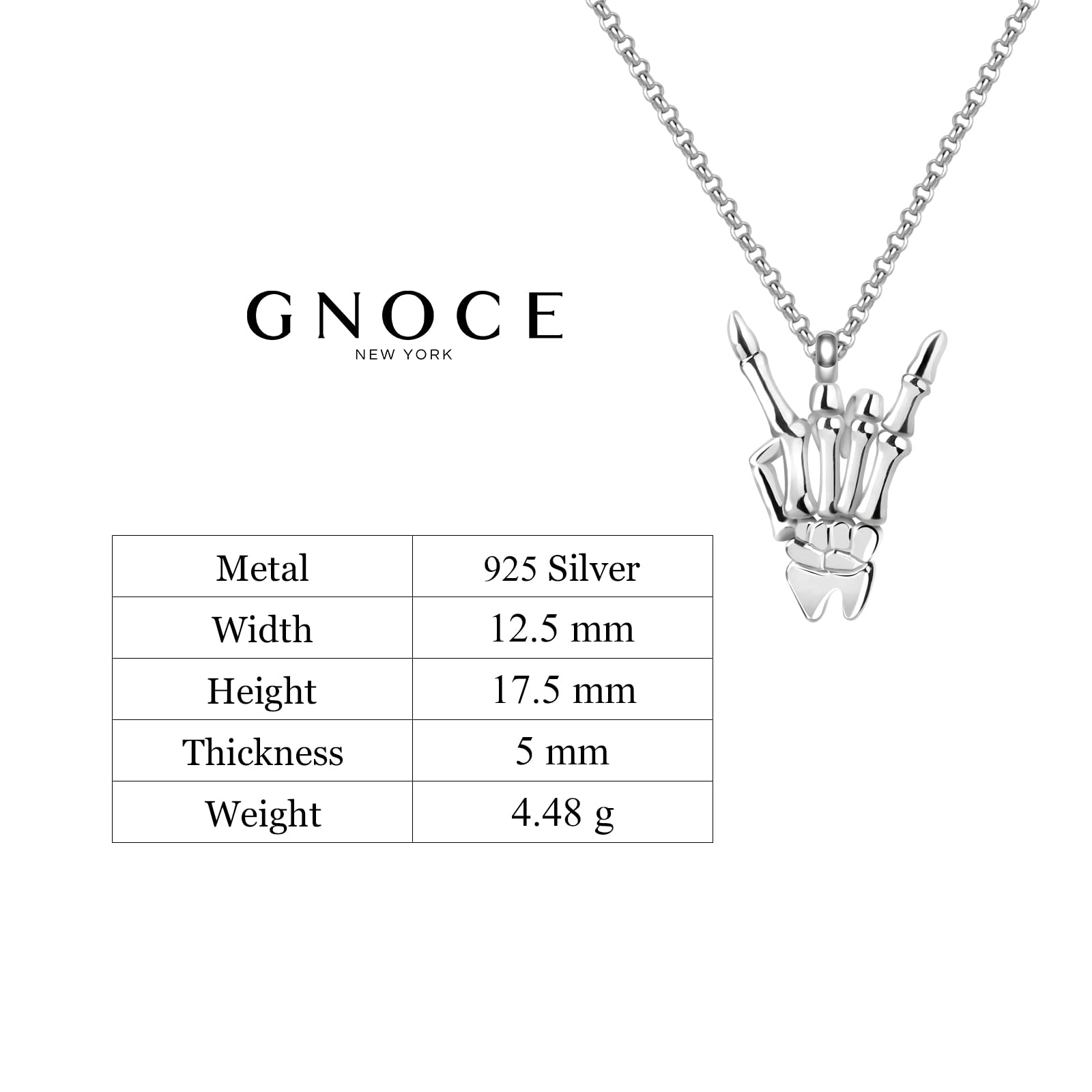 GNOCE I Love Rock Pendant Necklace - Sterling Silver Rock & Roll Jewelry with Adjustable Chain - Perfect Gift for Women & Men Rock Music Fans - Ideal for Concerts, Christmas, Birthdays & Everyday Wear