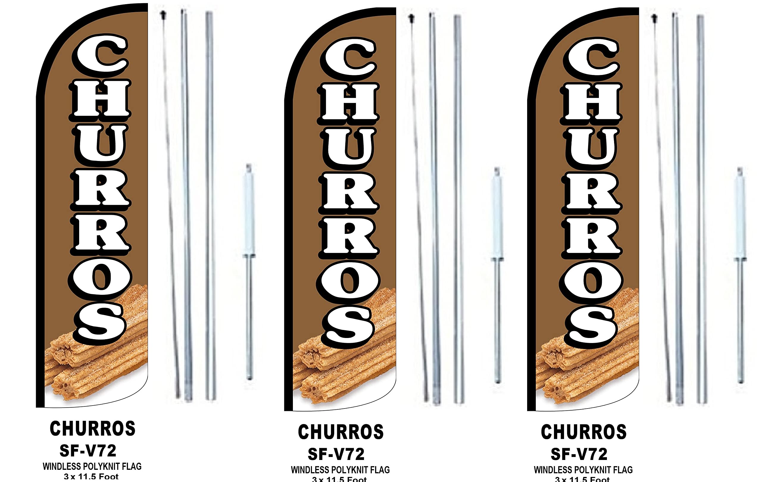 Premium Churros Flag with Hybrid Pole Set - Pack of 3 for Spanish Themed Parties, Festivals & Home Decor