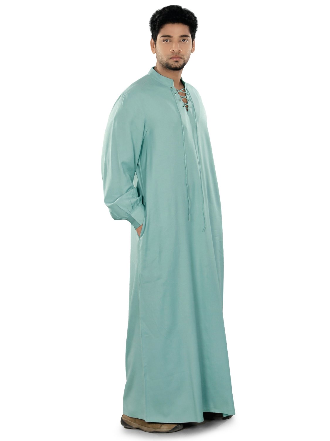 Premium Men's Aariz Galabiyya Muslim Thobe - Traditional Blue Daffah Jubbah Kurta for Eid, Ramadan & Special Occasions | Comfortable Islamic Prayer Robe for Mosque & Home Wear
