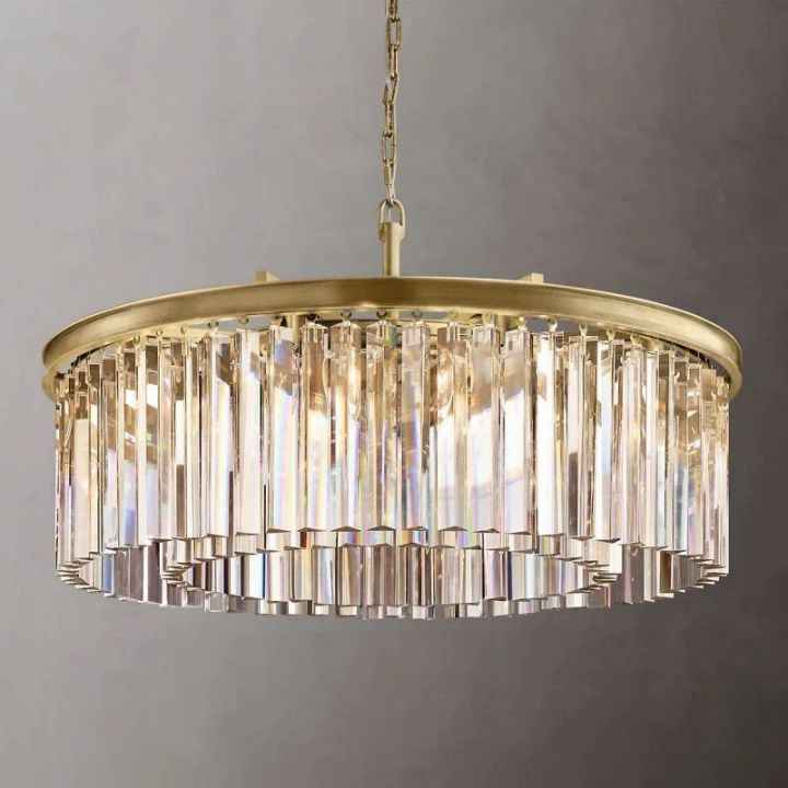 Vintage 1920s Art Deco Single Round Chandelier - 32D/43D Diameter - Antique Style Ceiling Light Fixture for Dining Room, Living Room & Bedroom Decor