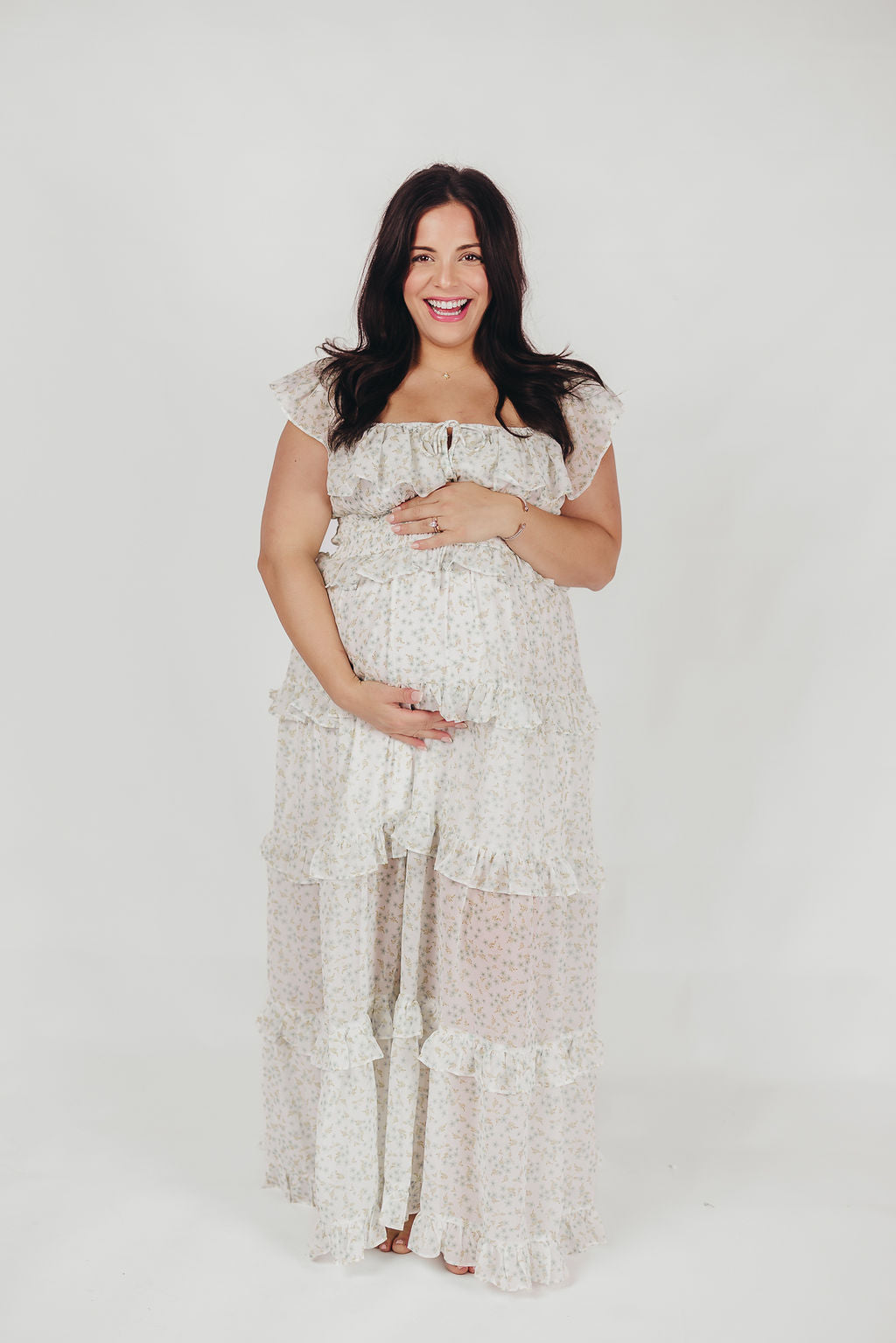 Astrid Ruffle Detail Maxi Dress - Lavender Floral Maternity Dress for Bump Friendly Comfort | Perfect for Baby Showers, Summer Weddings & Beach Vacations
