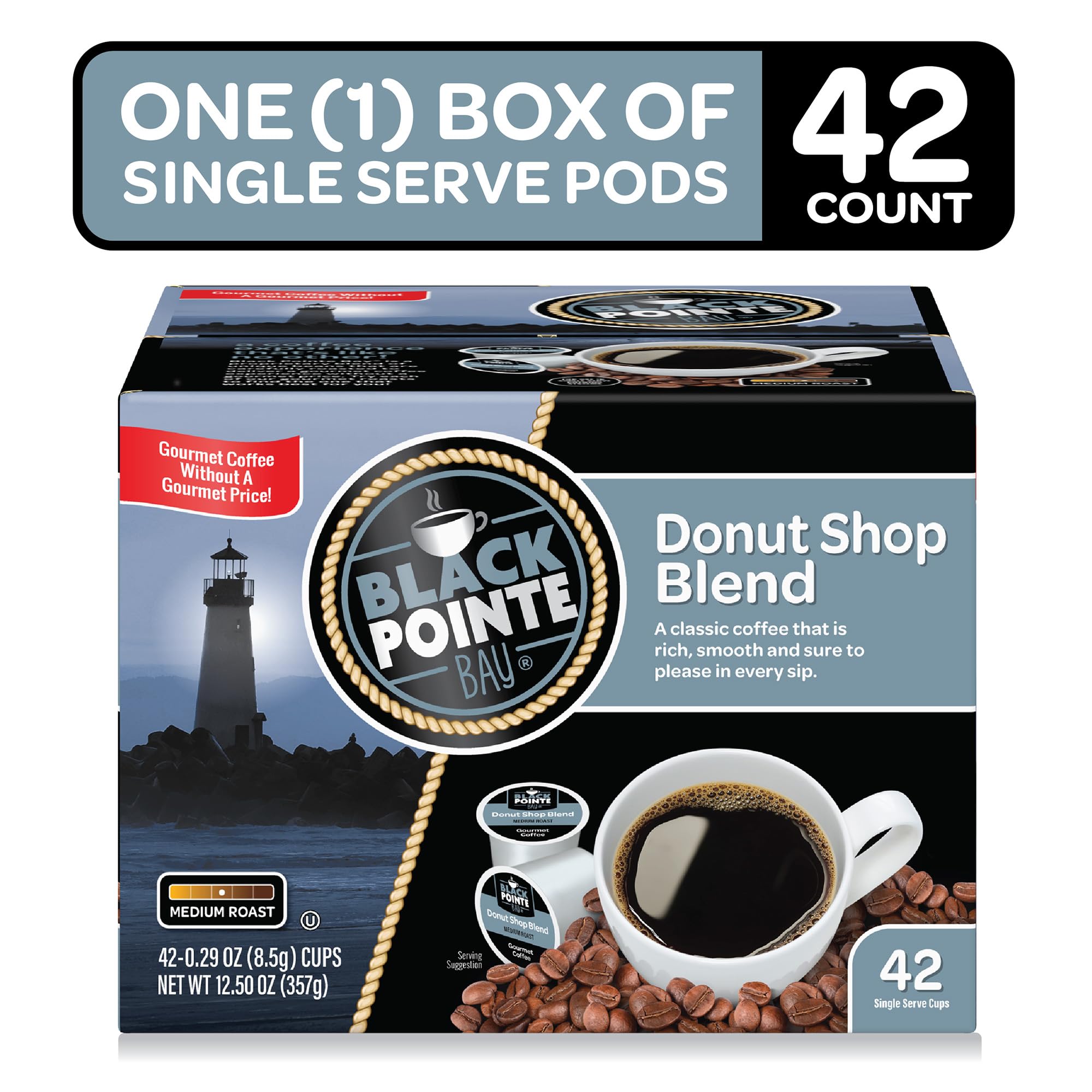 Black Pointe Bay Coffee - Donut Shop Blend Medium Roast (42 Count) | Single Serve K-Cup Pods for Keurig Brewers | Perfect for Breakfast, Office & Home Use