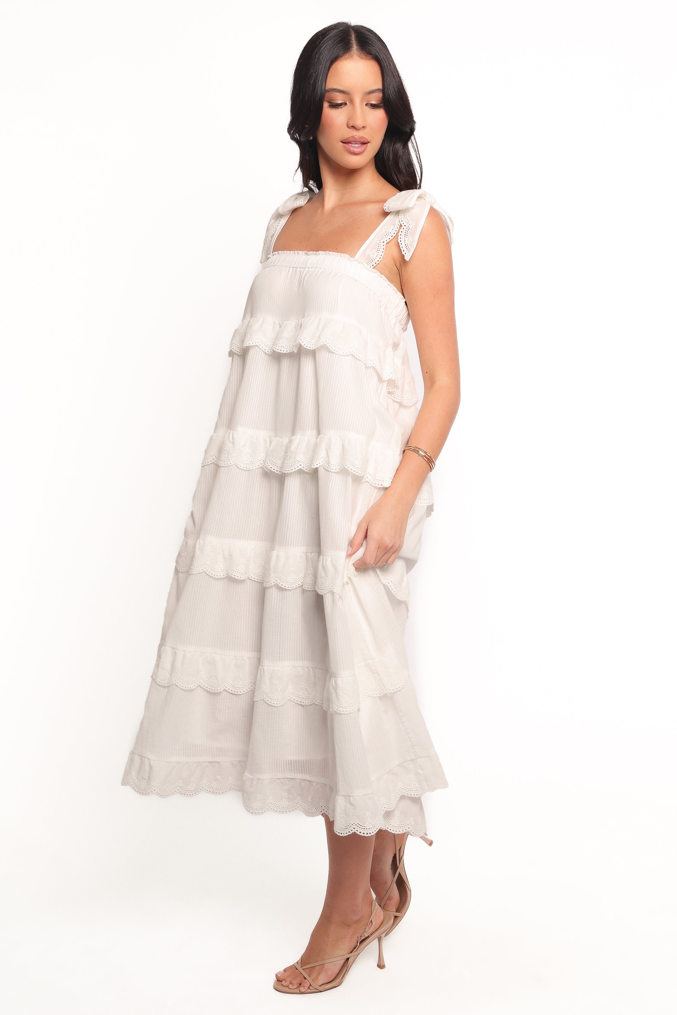 Harriette Midi Dress - Flowy White Summer Dress for Women | Perfect for Beach, Brunch & Date Nights