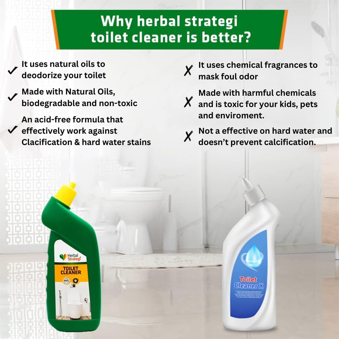 Herbal Strategi Just Mop Herbal Toilet Cleaner Liquid - 500ml Lemon Oil Formula | Natural Bathroom Cleaner for Stains & Odor Removal | Perfect for Homes, Hotels & Restrooms