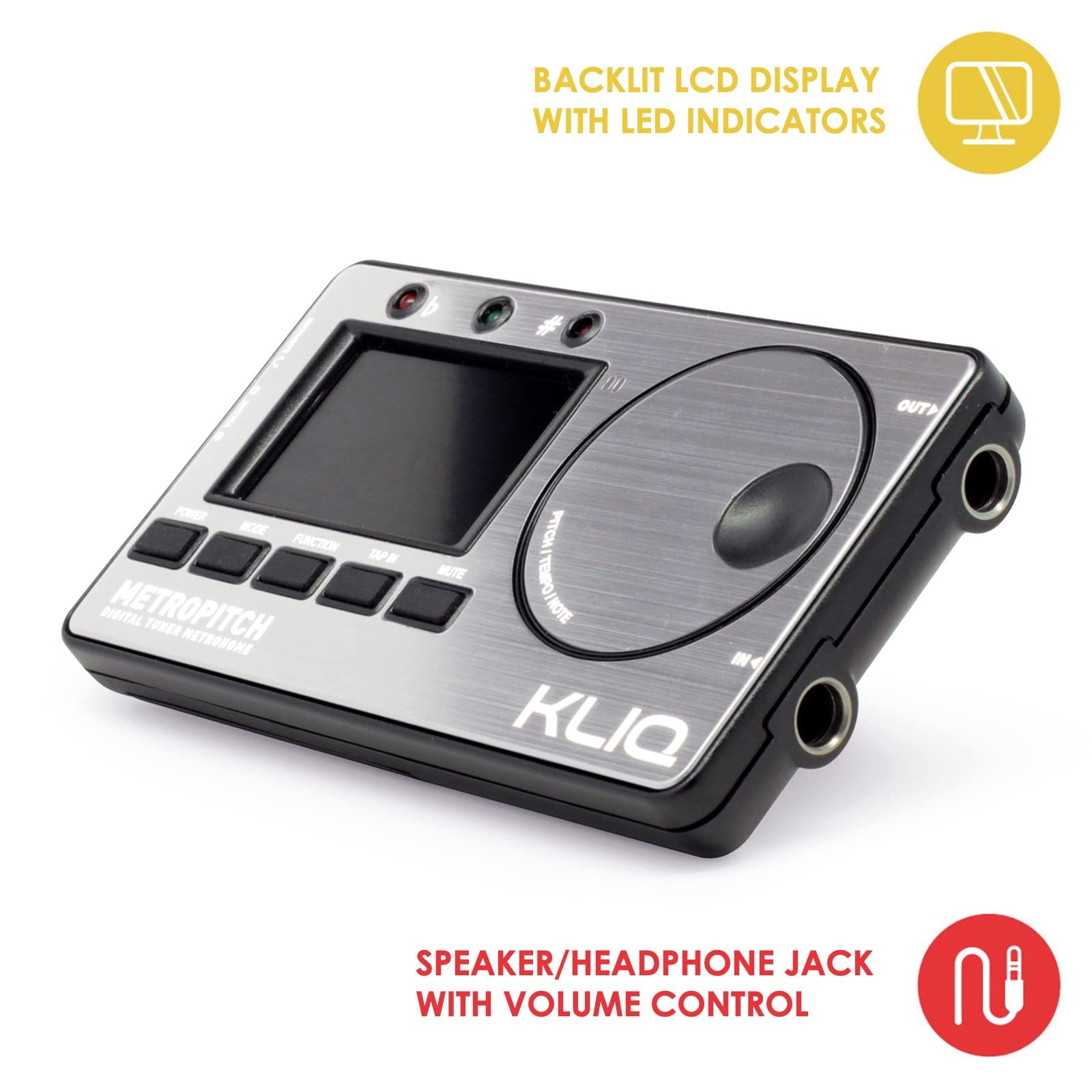 KLIQ MetroPitch - Professional Digital Metronome Tuner for Guitar, Bass, Violin, Ukulele - Accurate Chromatic Tuning Modes (Pewter Grey) - Perfect for Practice, Studio Recording & Live Performances