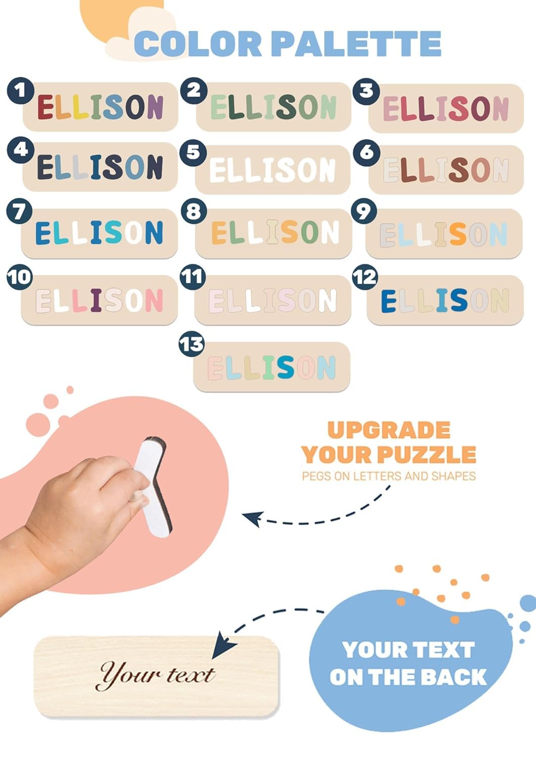 Personalized Wooden Name Puzzle for Toddlers 1-3 Years Old - Custom Baby Gift for Boys & Girls - Montessori Learning Toy & Nursery Room Decor - Perfect for Birthdays, Baby Showers & Early Childhood Education