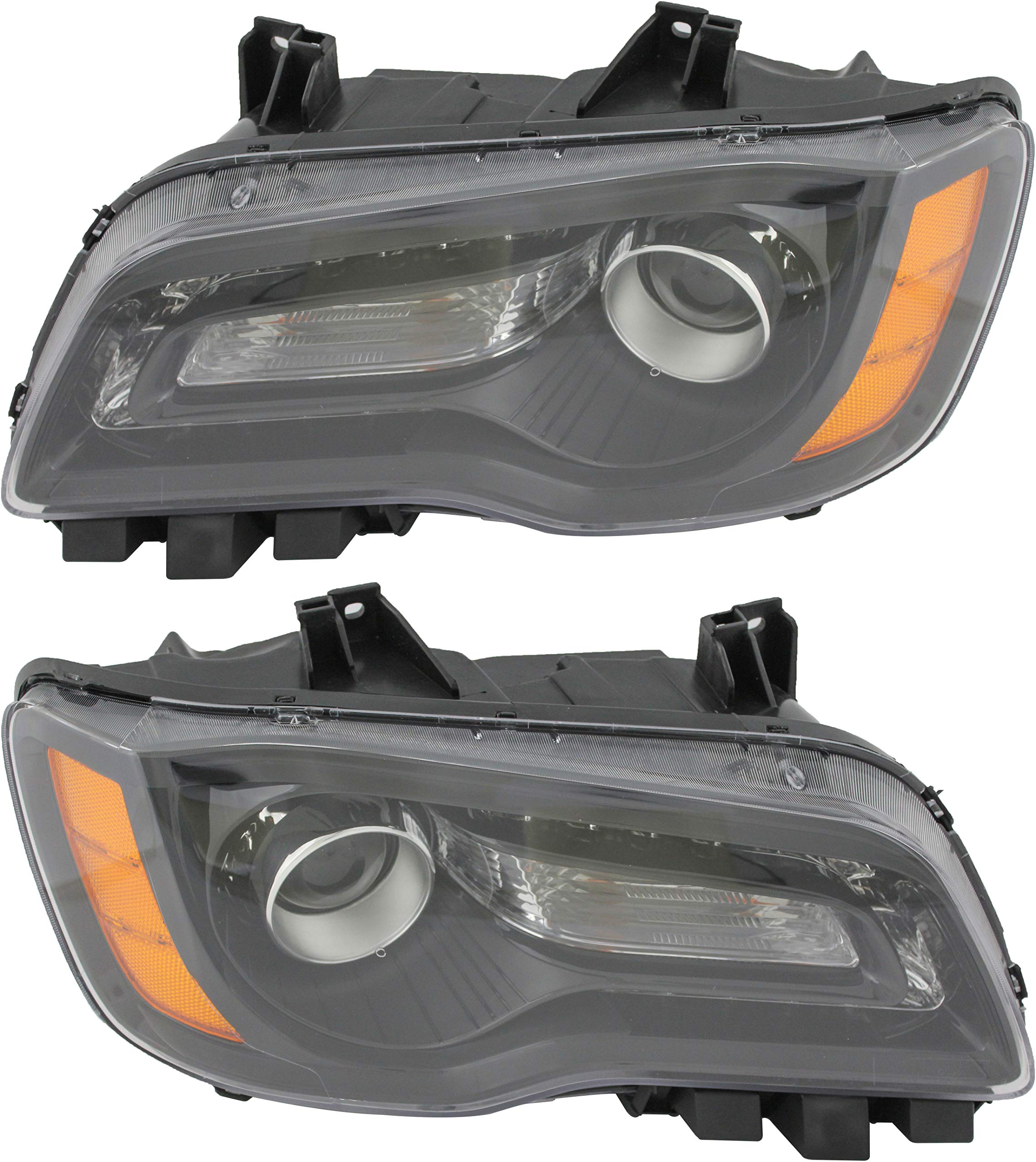 Chrysler 300 Headlights Replacement Set - Halogen Black Trim Headlamp Assembly for 2012 2013 2014 Models - Driver & Passenger Side - Perfect for Night Driving and Foggy Conditions