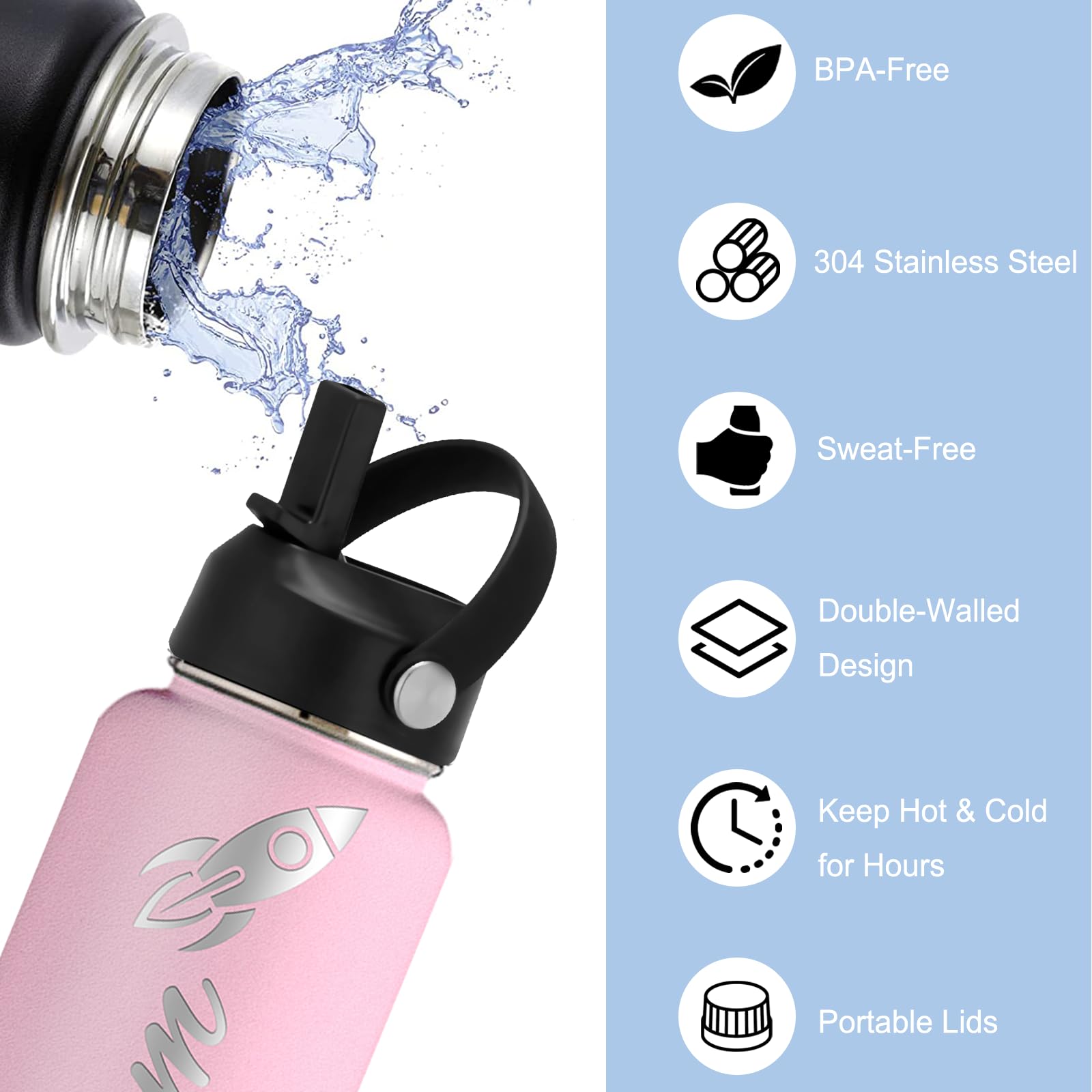 Custom Stainless Steel Personalized Water Bottle 24oz with Straw Lid - Insulated Engraved Name Water Bottle for Women, Men, Girls & Boys - Perfect for School, Sports, Gym & Outdoor Activities