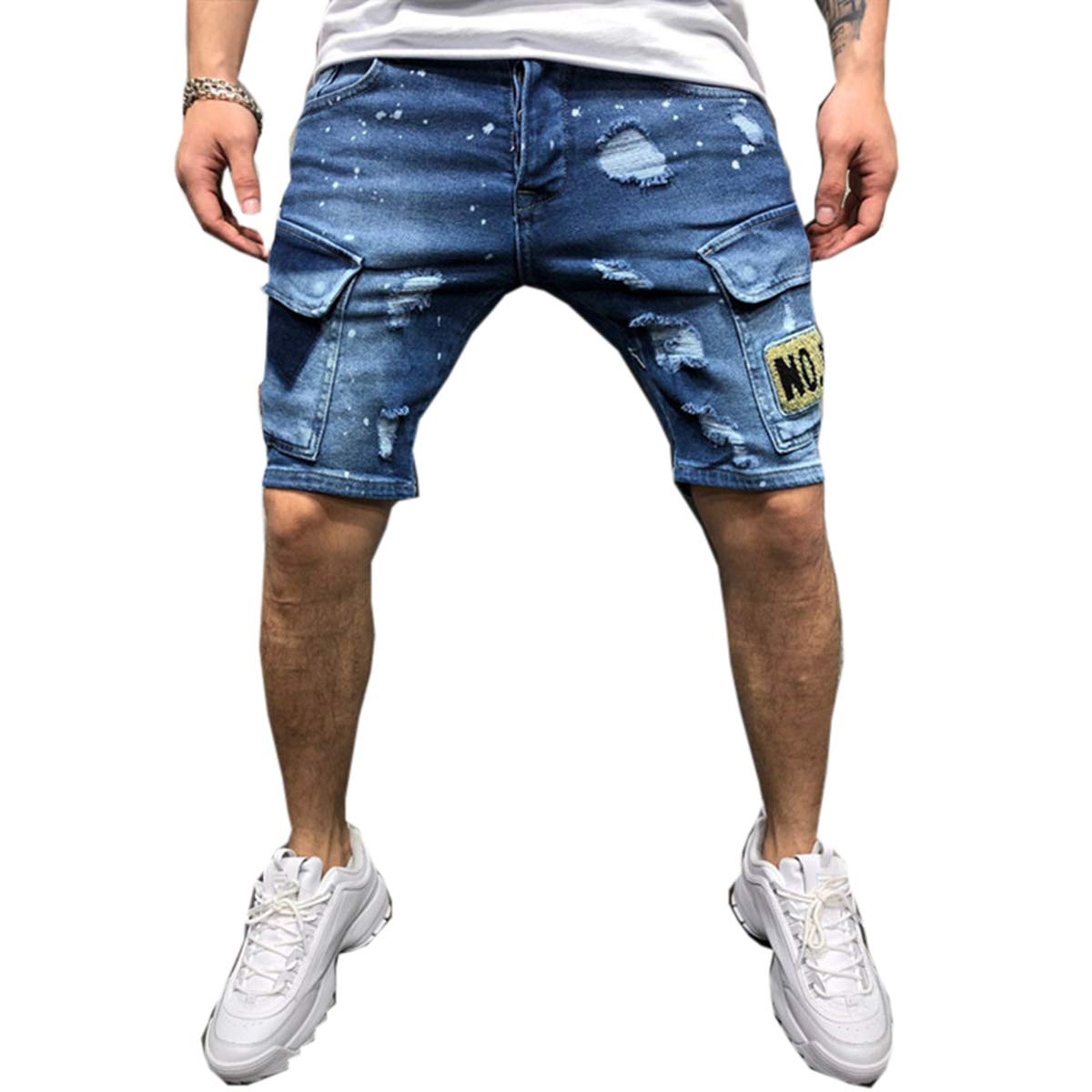 Seidarise Men's Distressed Denim Shorts - Ripped Blue Jean Shorts for Casual Wear | Perfect for Summer Outfits, Beach Trips & Street Style