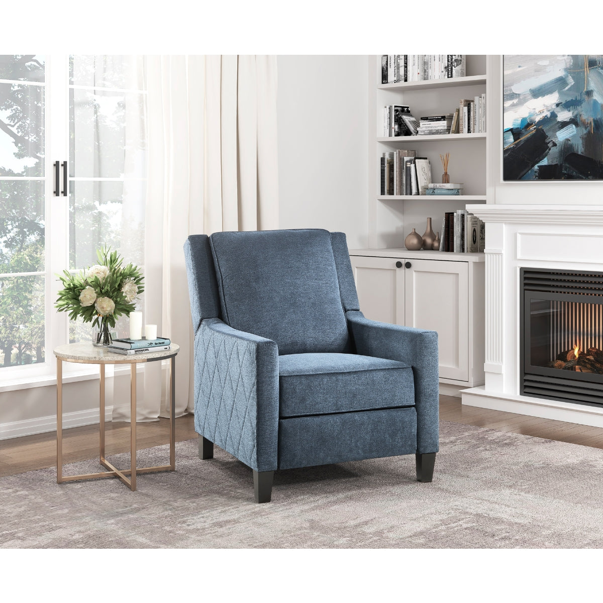 Banks II Self-Reclining Armchair - Blue Textured Fabric Living Room Chair for Relaxing & Lounging | Comfortable Recliner for Home Theater, Gaming & Reading Nook
