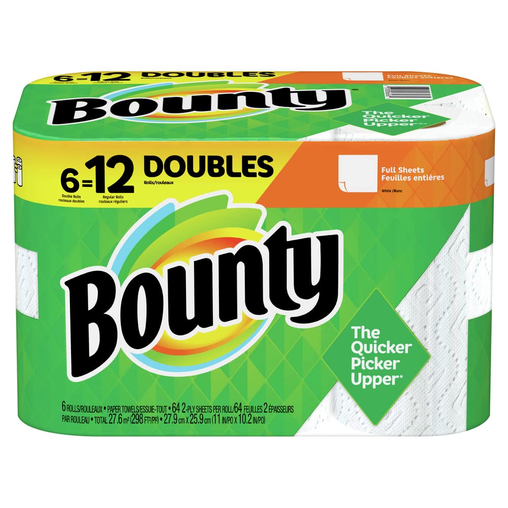 Bounty Full Sheet Paper Towels, White, 6 Double Rolls (12 Regular Rolls) - Ultra Absorbent & Strong for Kitchen, Cleaning & Household Use