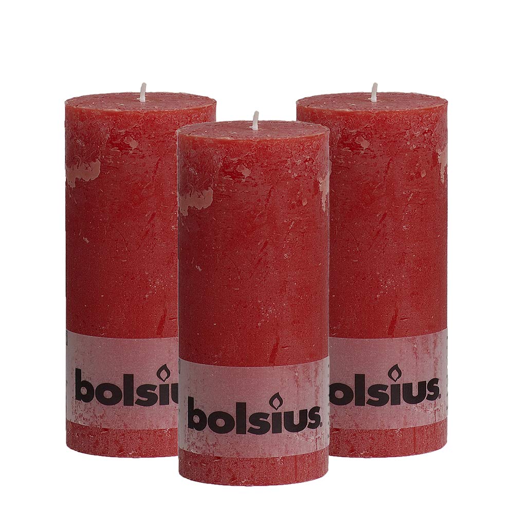BOLSIUS Rustic Red Unscented Pillar Candles - Set of 3 (2.75