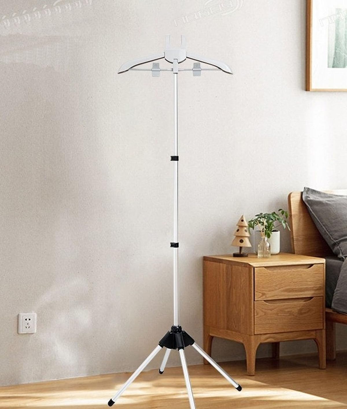 Portable Adjustable Folding Clothes Drying Rack with Garment Steamer Hanger - Space Saving Laundry Organizer for Small Apartments, Dorms & Travel (Gray)