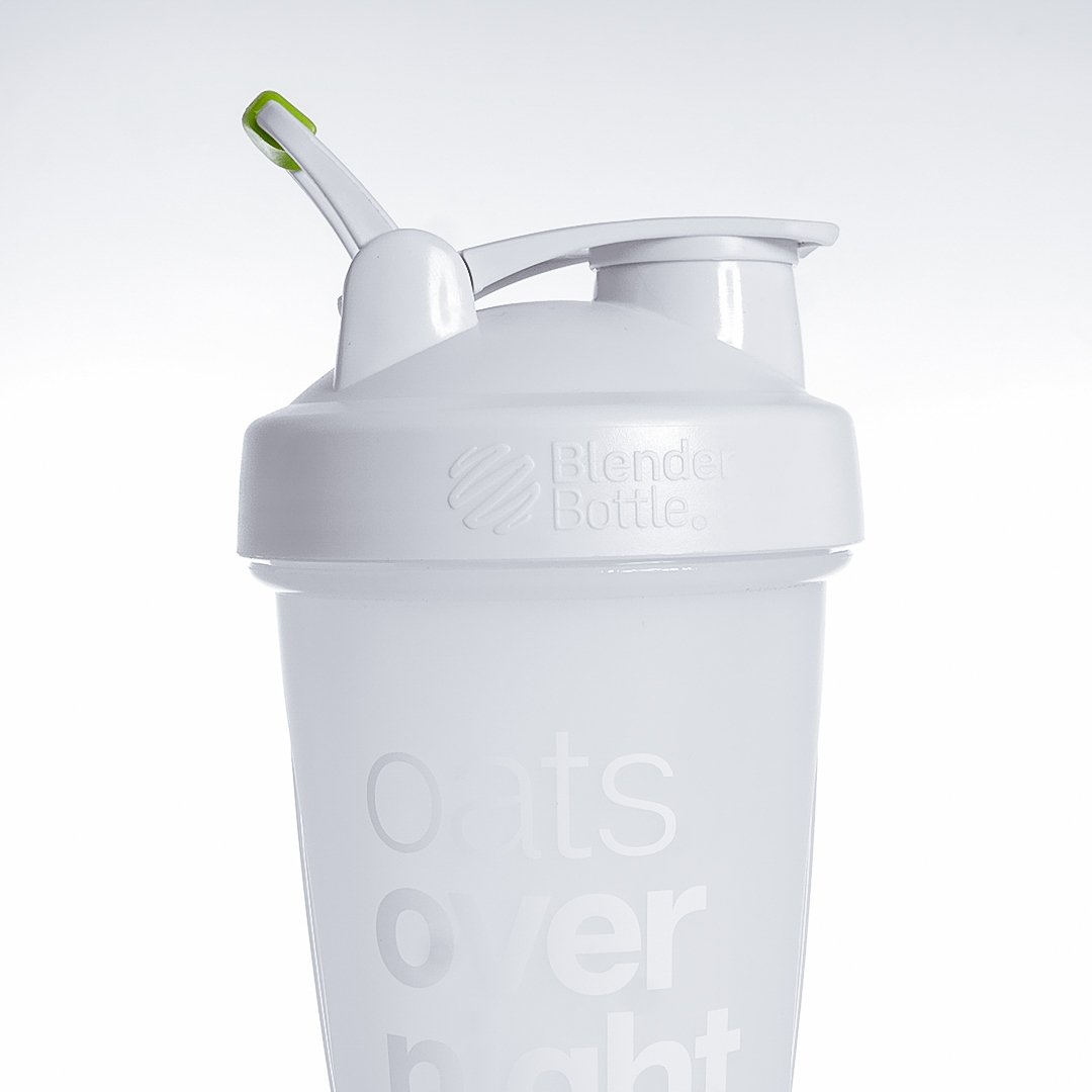 Oats Overnight Blender Bottle - 20oz Leak-Proof Shaker for Protein Shakes & Overnight Oats - Clear/White/Green with Milk Fill Line - Perfect for Gym, Workouts & Healthy Breakfast On-The-Go