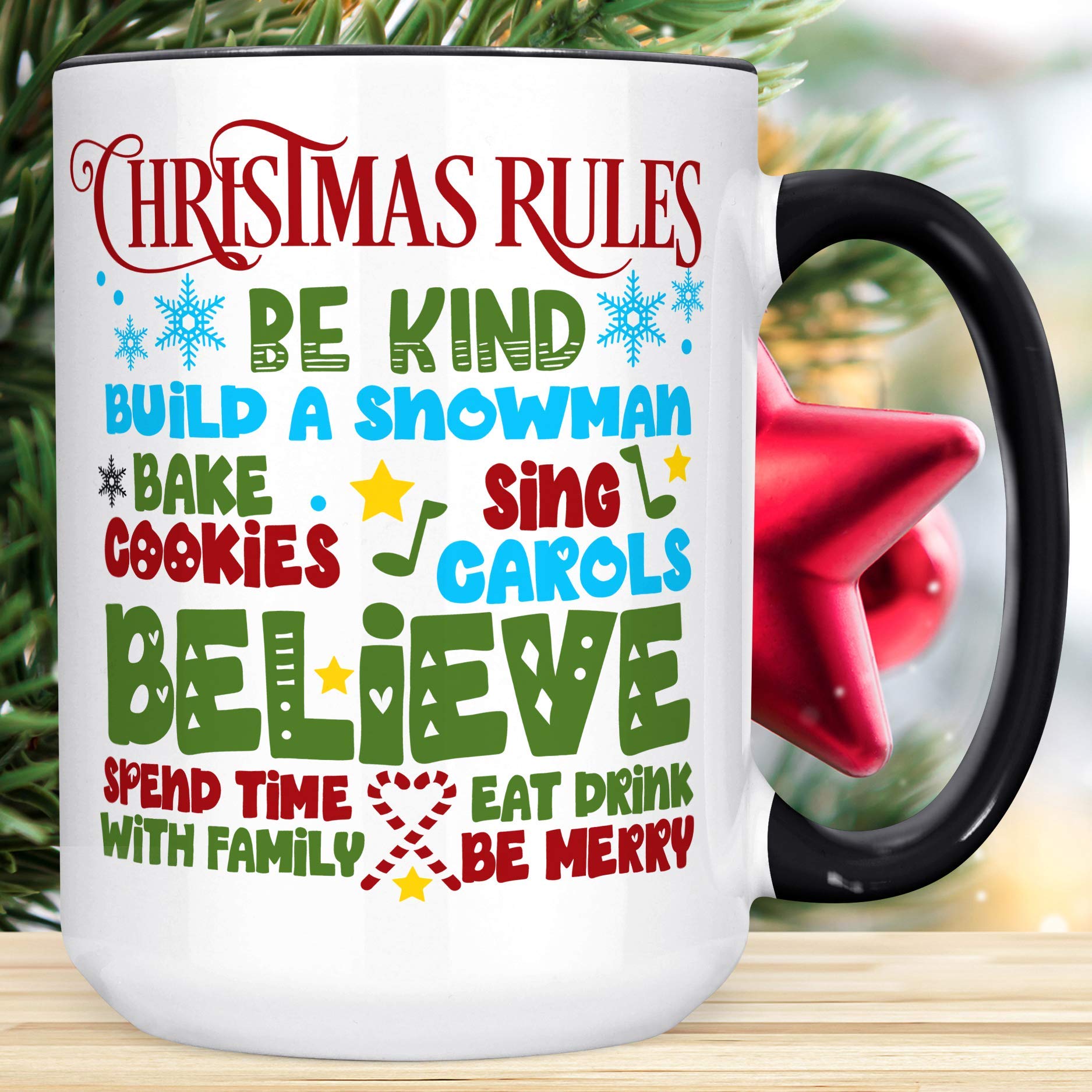 Christmas Coffee Mug - Build a Snowman, Be Kind, Believe, Xmas Cookies Design - Microwave & Dishwasher Safe Ceramic Cup - Perfect for Holiday Gifts, Office Use & Cozy Winter Mornings