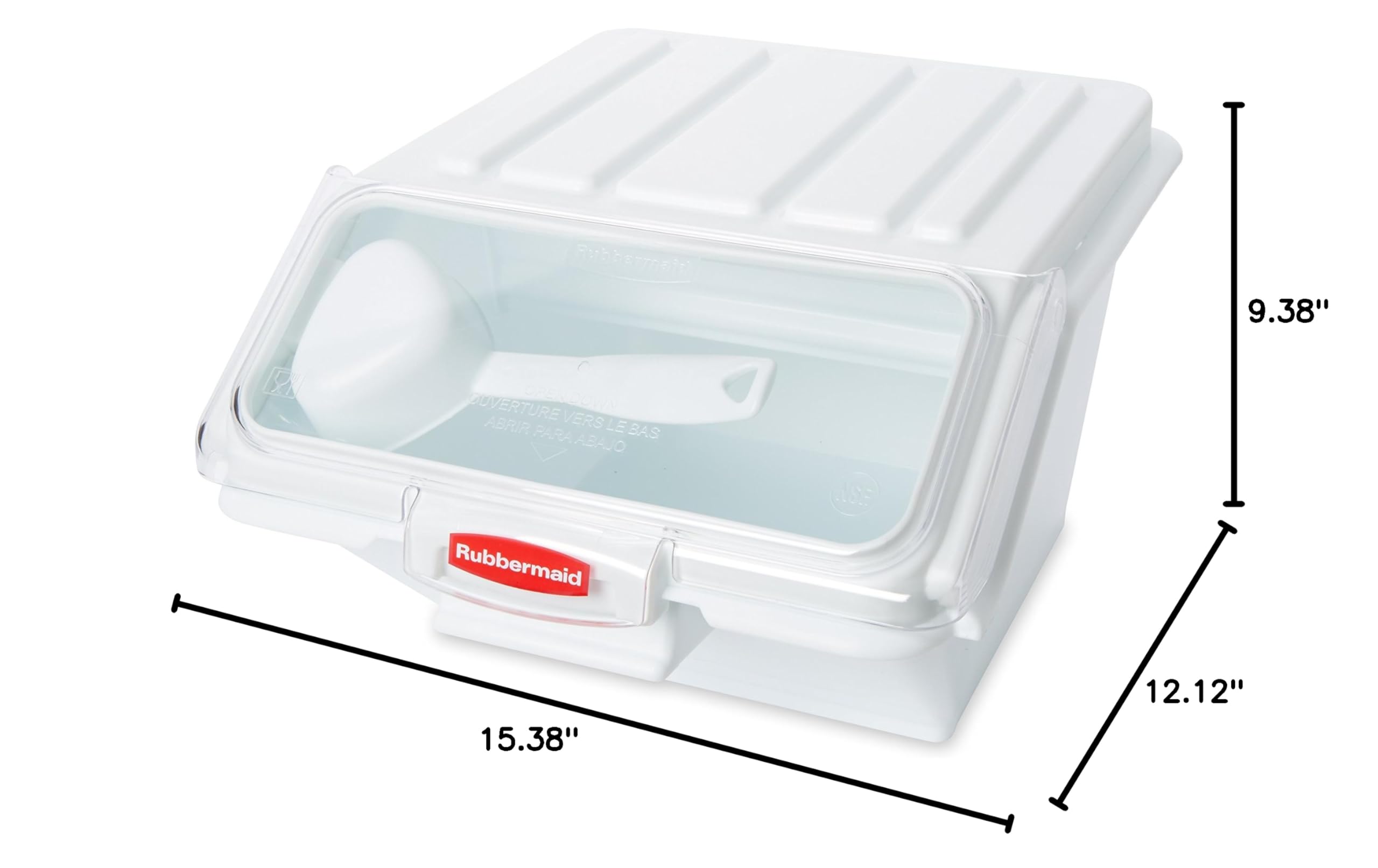 Rubbermaid 40-Cup White Food Storage Bin with Scoop - Airtight Kitchen Container for Sugar, Grains, Rice & Baking Supplies - Ideal for Pantry, Restaurant & Bulk Food Organization