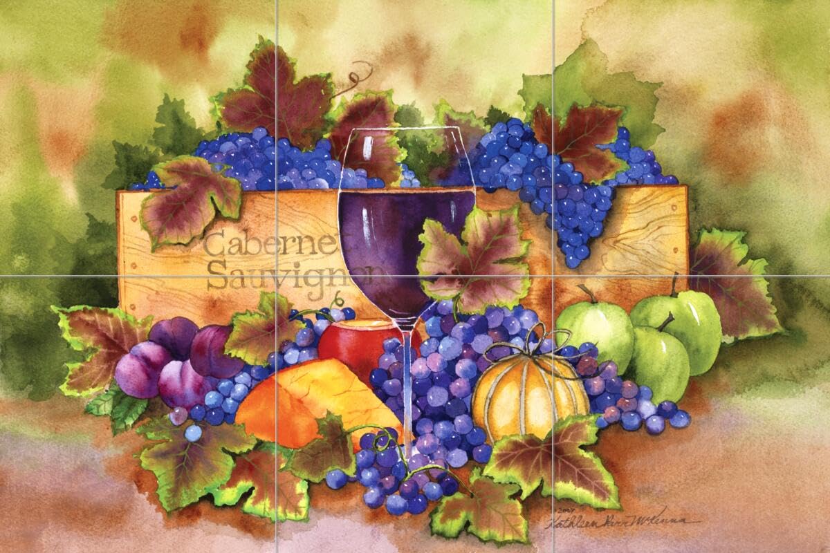 Ceramic Backsplash Tile Mural for Kitchen - Cabernet Sauvignon Design by Kathleen Parr McKenna - Perfect for Modern Farmhouse & Wine-Themed Kitchen Decor