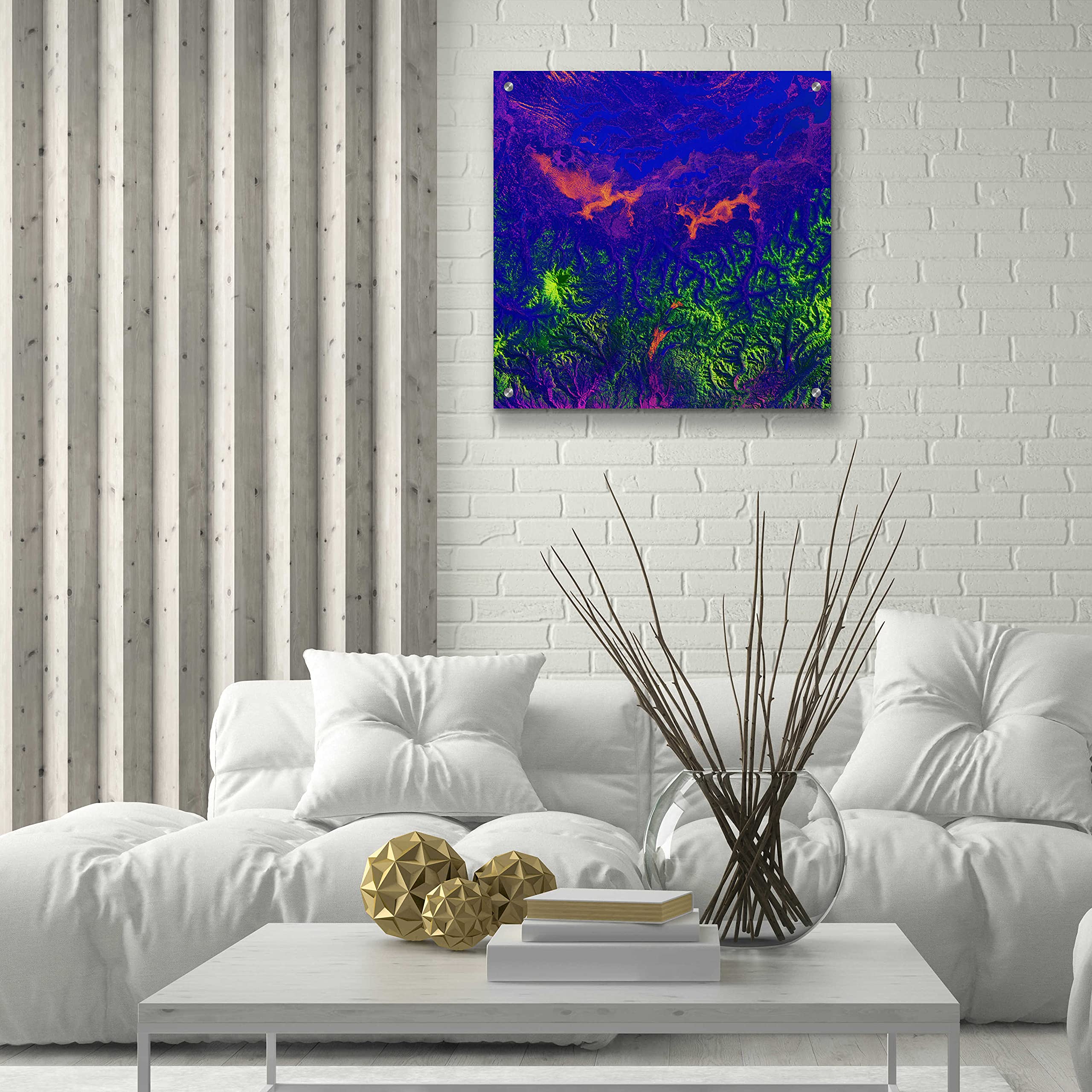 Epic Art 'Earth as Art: Fanciful Fluorescence' - 24x24 Inch Modern Acrylic Glass Wall Decor - Vibrant Abstract Landscape Painting for Living Room, Office & Bedroom