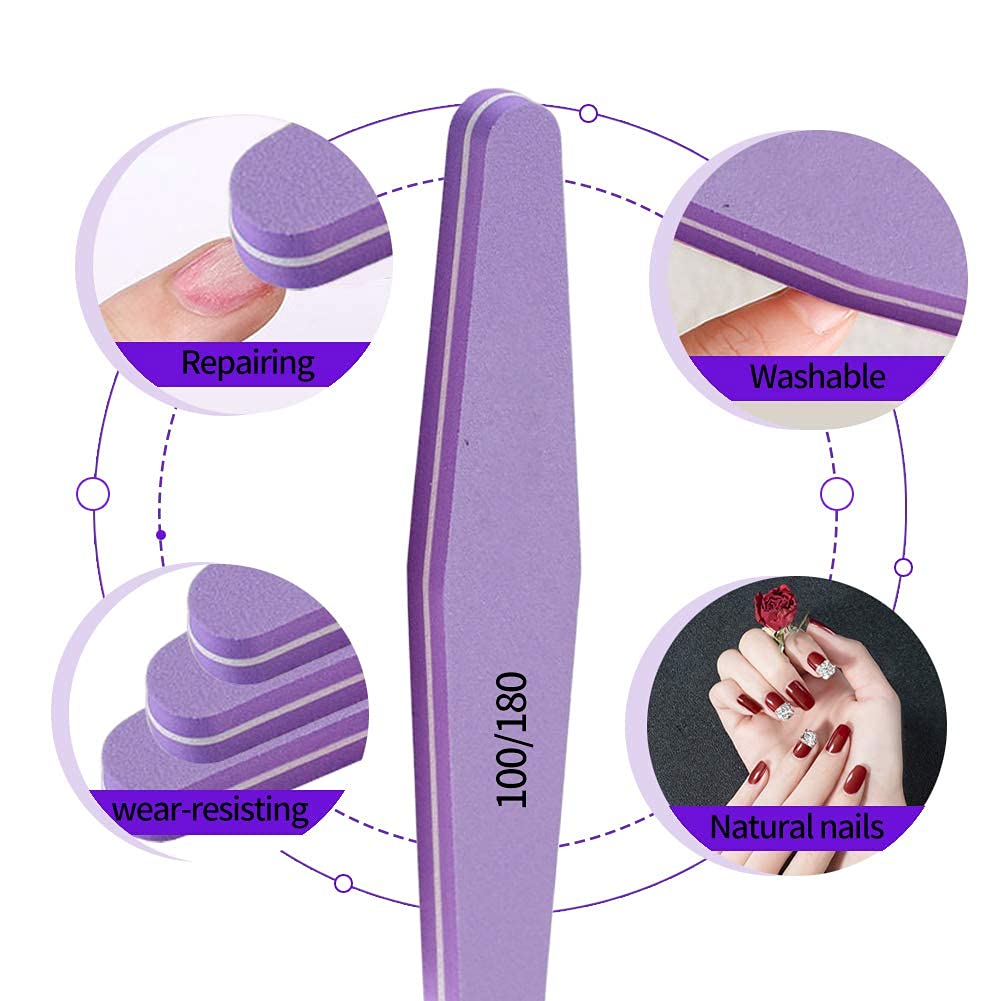 Sminakh 10-Pack Washable Double-Sided Nail Buffer Files - 100/180 Grit Soft Sponge Buffing & Sanding for Nail Art - Multicolor | Perfect for Manicures, Pedicures & At-Home Nail Care