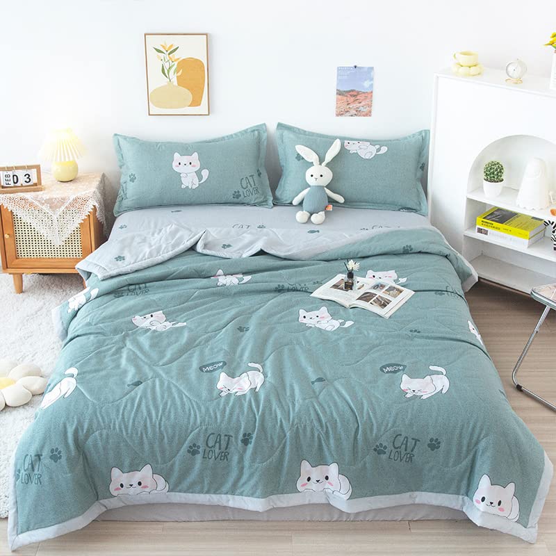 Dog Print Summer Quilt Set - Washed Cotton Thin Comforter for Kids & King Beds - 180x200cm Auburn - Perfect for AC Rooms & Summer Nights