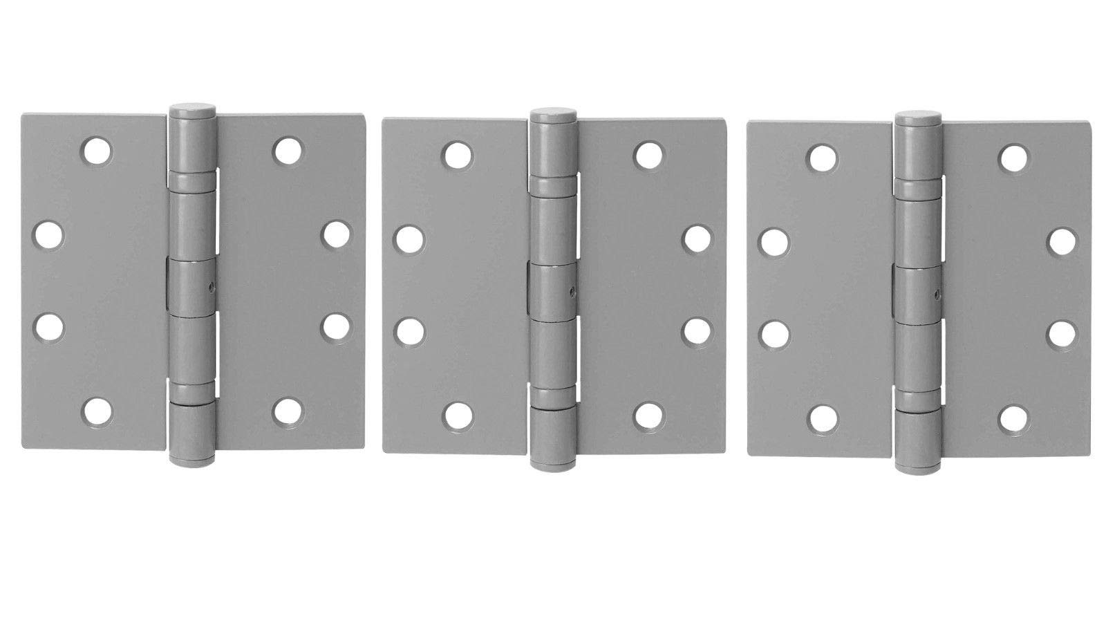 4.5 x 4.5 Inch Ball Bearing NRP Hinges - Prime Coat, 3-Pack - Smooth Swing for Cabinets, Doors & Furniture