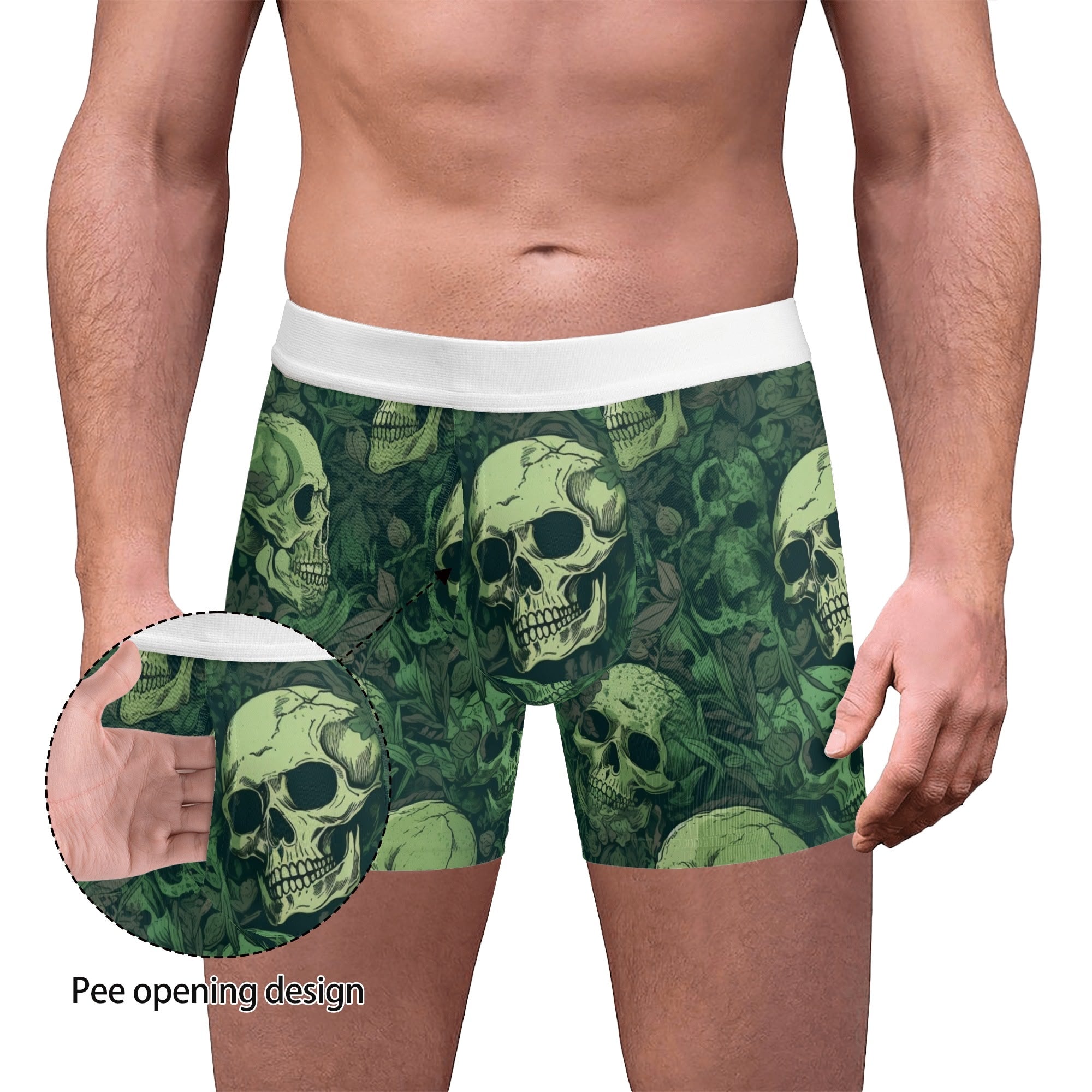 Green Skulls Boxer Briefs for Men - Comfortable Cotton Underwear with Unique Skull Print - Perfect for Casual Wear, Gym & Everyday Use