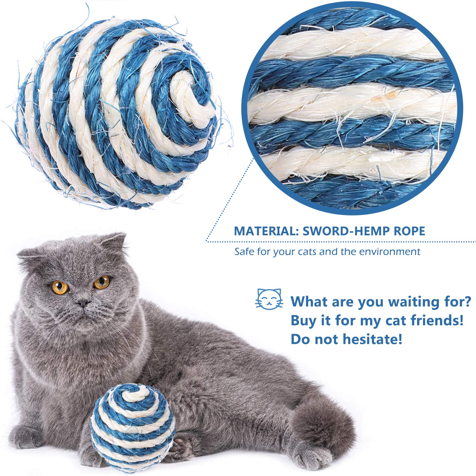 TEHAUX 8-Piece Cat Ball Kitten Teething Toys - Chew-Resistant Pet Bite Toys for Kittens & Puppies, Interactive Cat Teaser with Rope Balls for Dental Health - Perfect for Teething Relief, Playtime & Training