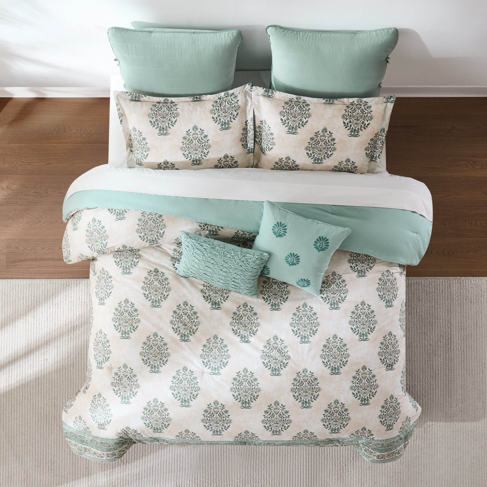 Sofia Floral Block Bouquet Cotton Comforter Set - Soft & Breathable Bedding for Cozy Bedroom Decor, Perfect for Master Bedroom, Guest Room & Dorm