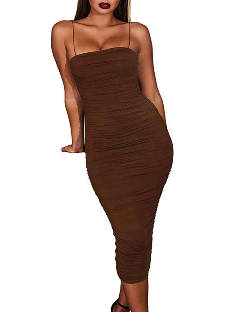 Sexy Ruched Bodycon Dress for Women - Sleeveless Summer Maxi Dress, Fitted Long Party & Club Wear - Perfect for Night Out, Date Night, and Special Occasions