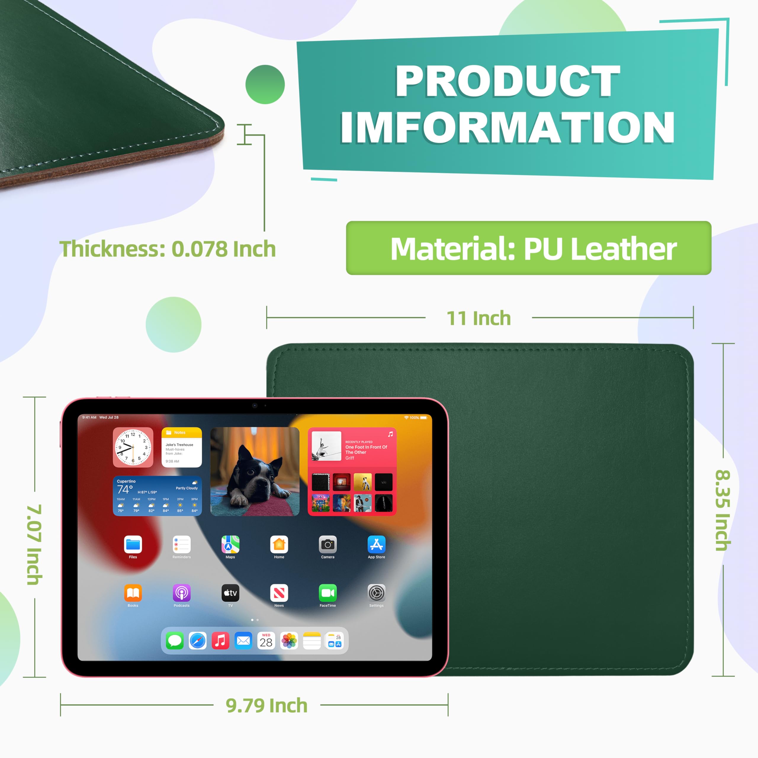 Premium PU Leather Mouse Pad with Stitched Edge - Non-Slip Microfiber Base, Waterproof Desk Mat for Computer & Laptop (8x11 Inch, Army Green) - Perfect for Office, Gaming & Home Workspace