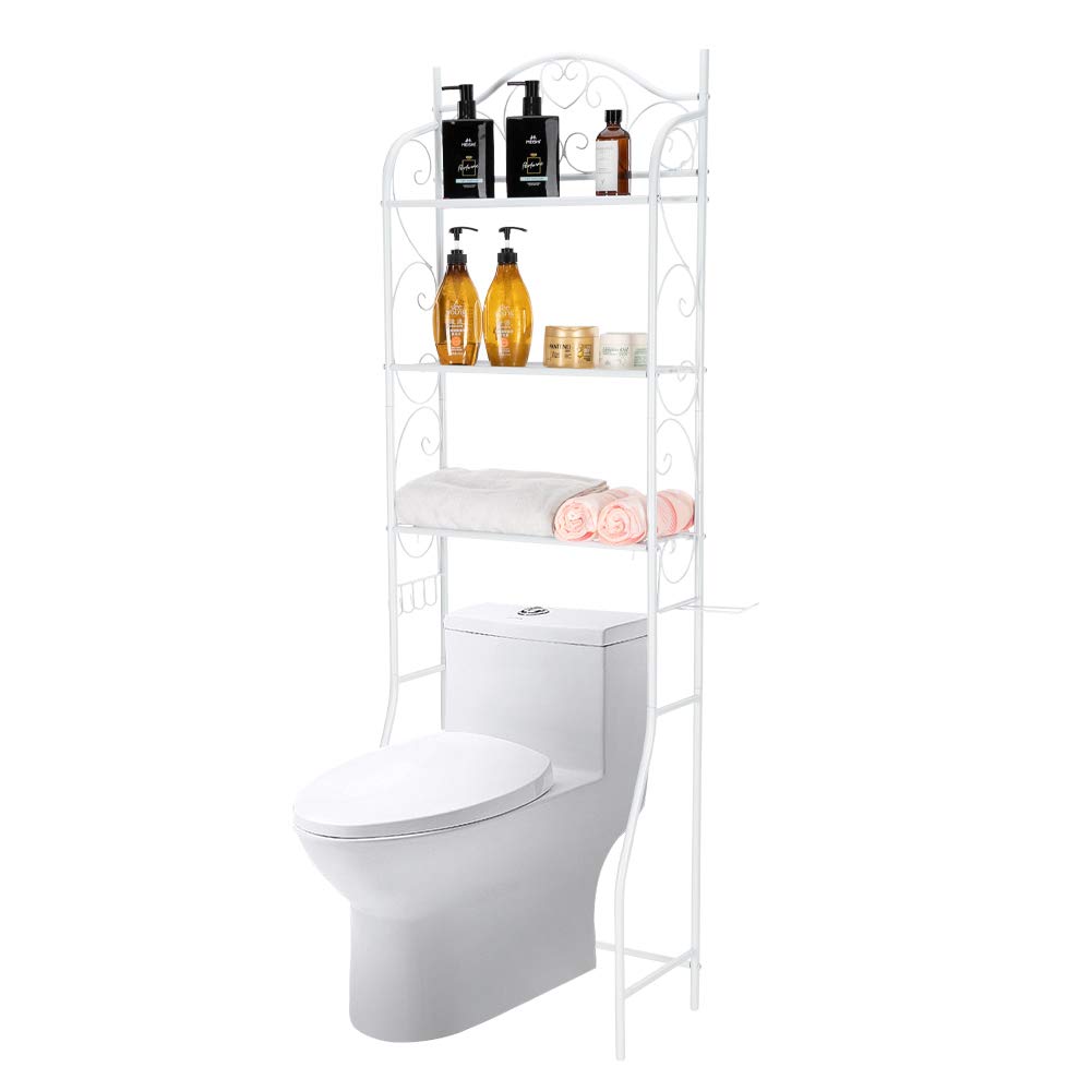 3-Tier Bathroom Space Saver Organizer - Over The Toilet Storage Cabinet with Shelves & Towel Rack - Multifunctional Bathroom Shelf Tower for Small Spaces (White) - Perfect for Bathroom Organization & Extra Storage