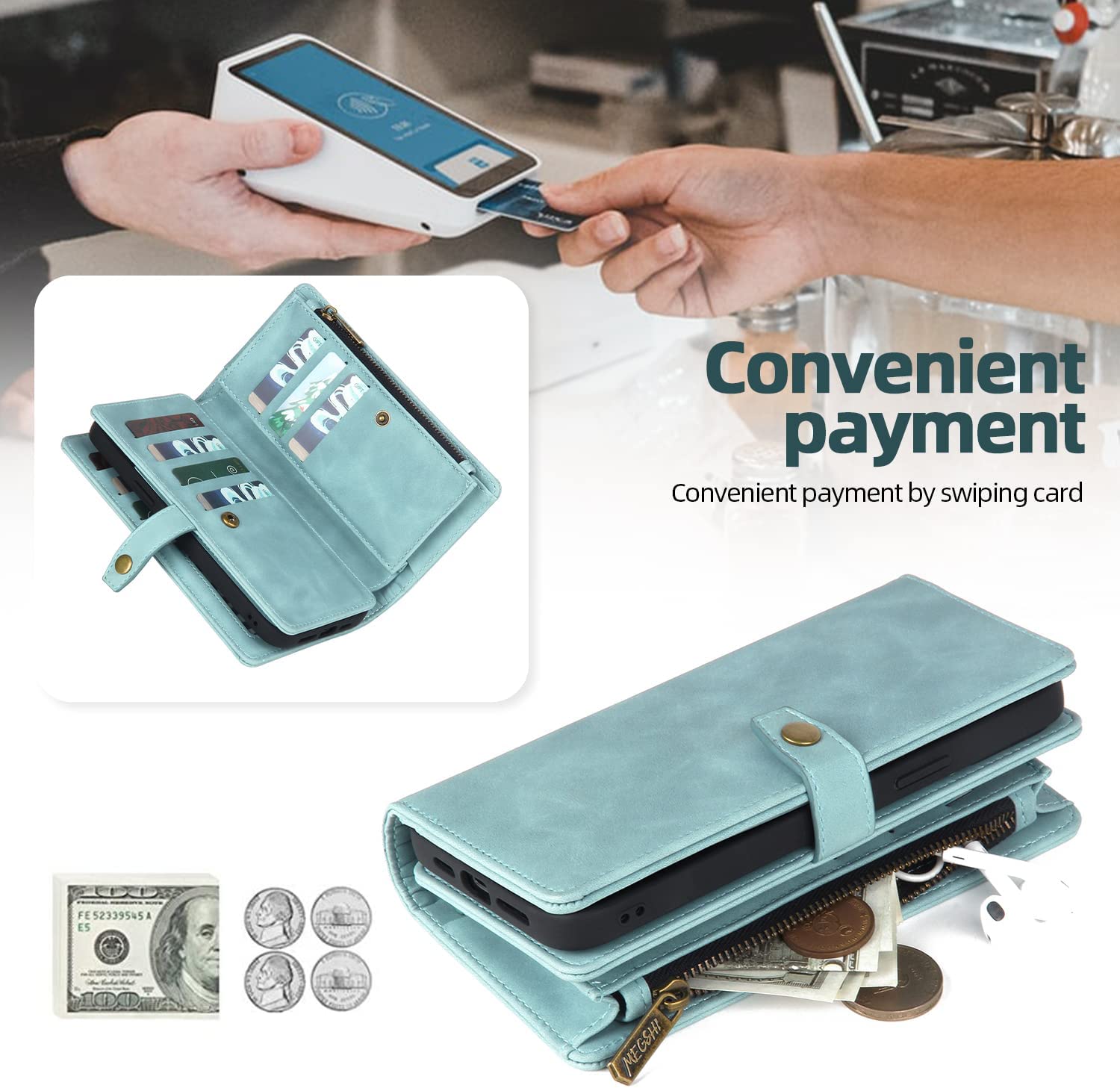 iPhone 14 Pro Max Wallet Case - 2 in 1 Detachable Magnetic Phone Cover with Card Holder | Slim Protective Case for iPhone 14 Pro Max | Perfect for Everyday Use, Travel & Business (Max Green)