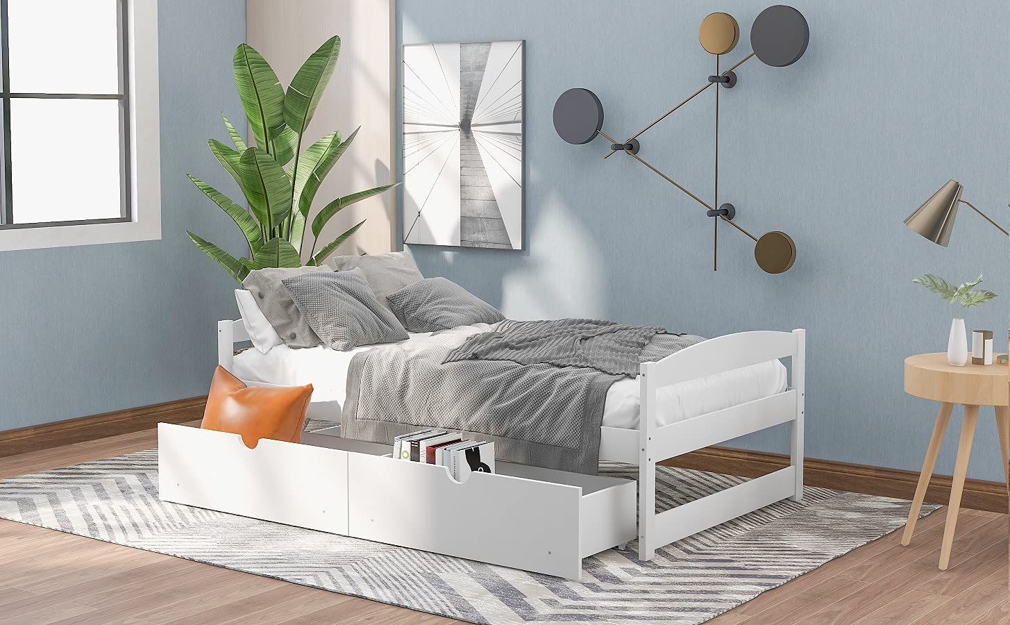 **Twin Platform Bed Frame with 2 Storage Drawers - Wood Slat Support, No Box Spring Needed - Easy Assembly, White - Perfect for Small Bedrooms, Guest Rooms & Kids' Rooms**