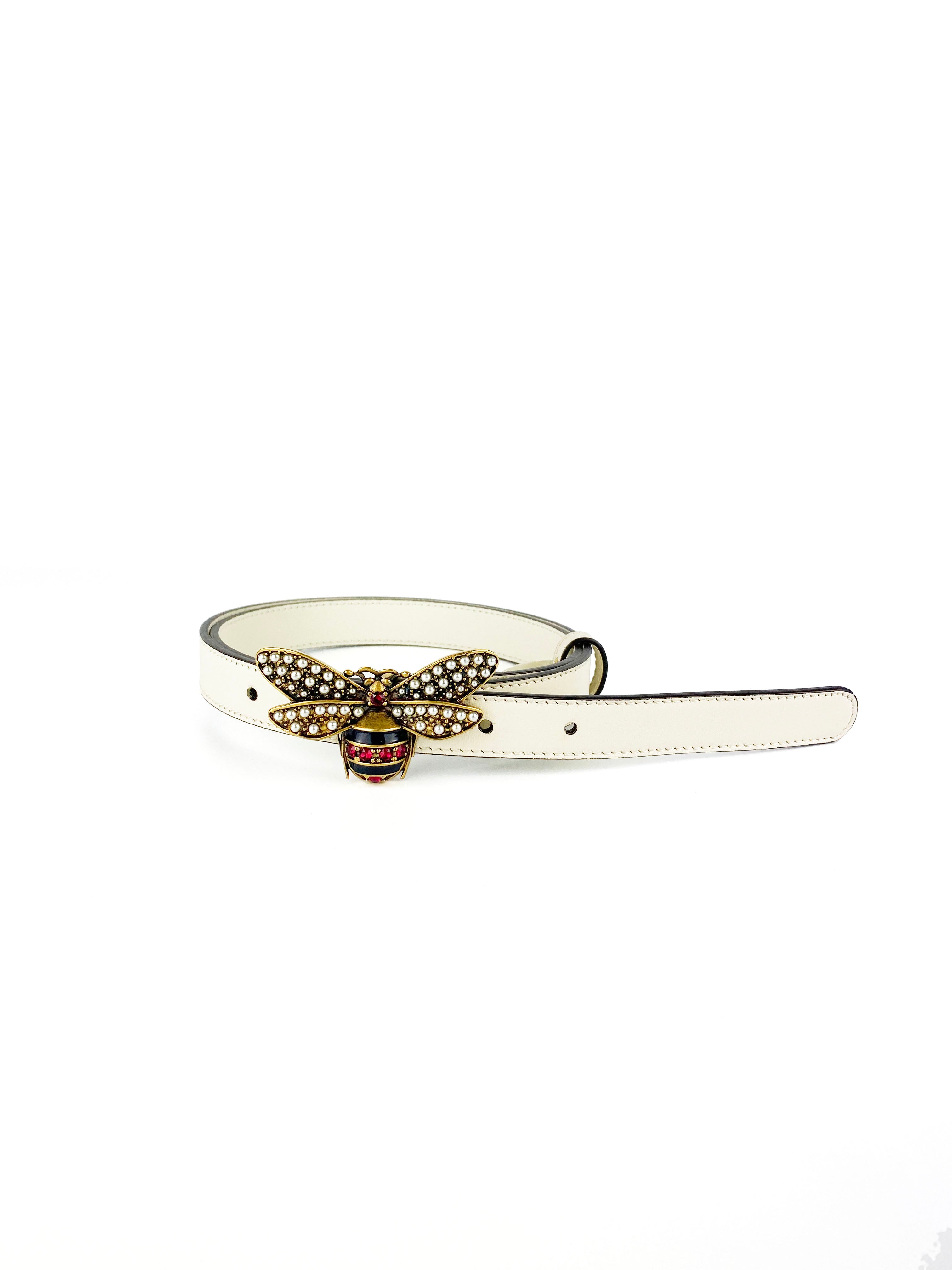 Gucci White Queen Margaret Bee Belt - Luxury Designer Belt for Women | Perfect for Casual, Office & Evening Outfits